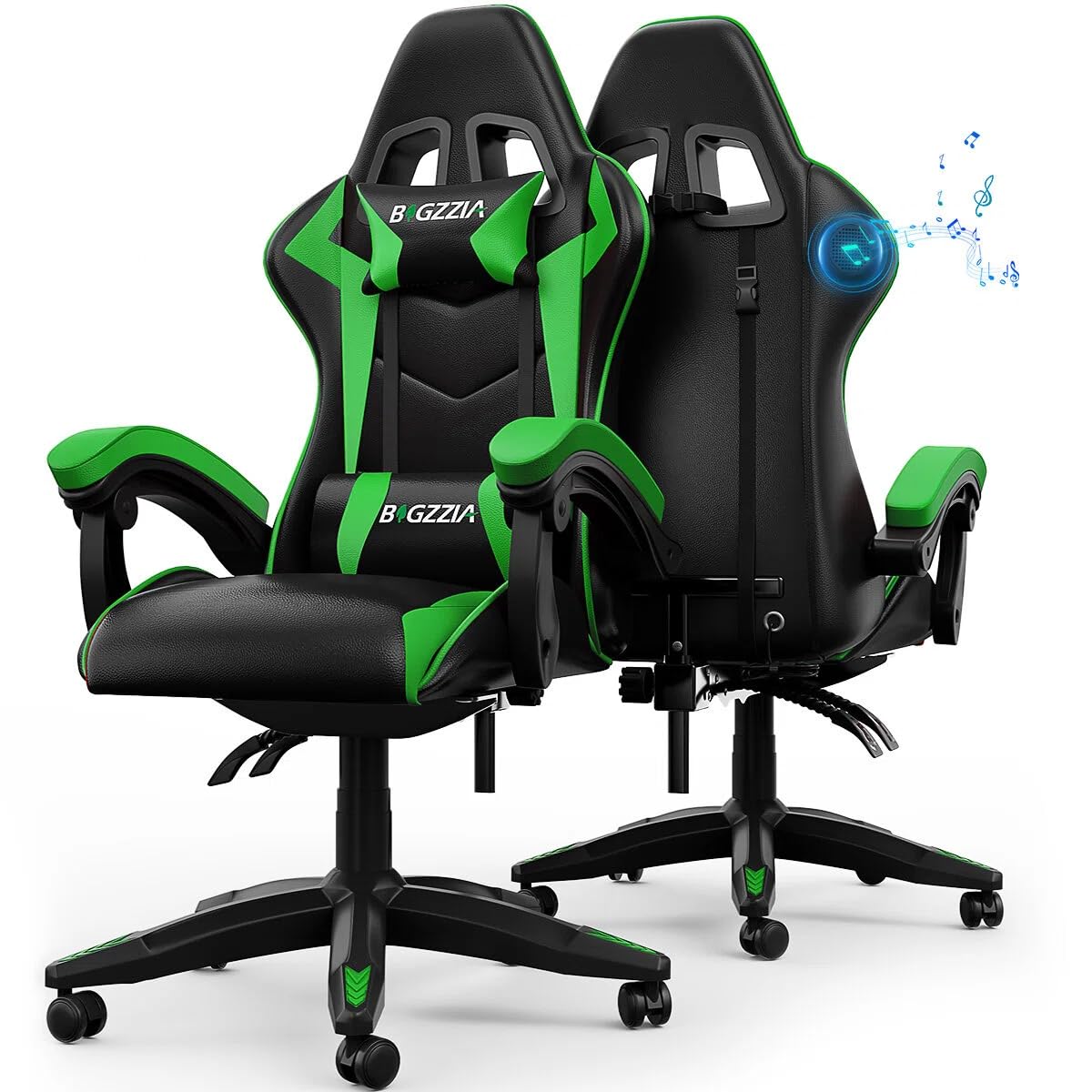 Gamingstol A Bluetooth 5 3 högtalare ergonomisk höjdjusterbar spel arbete svart grön