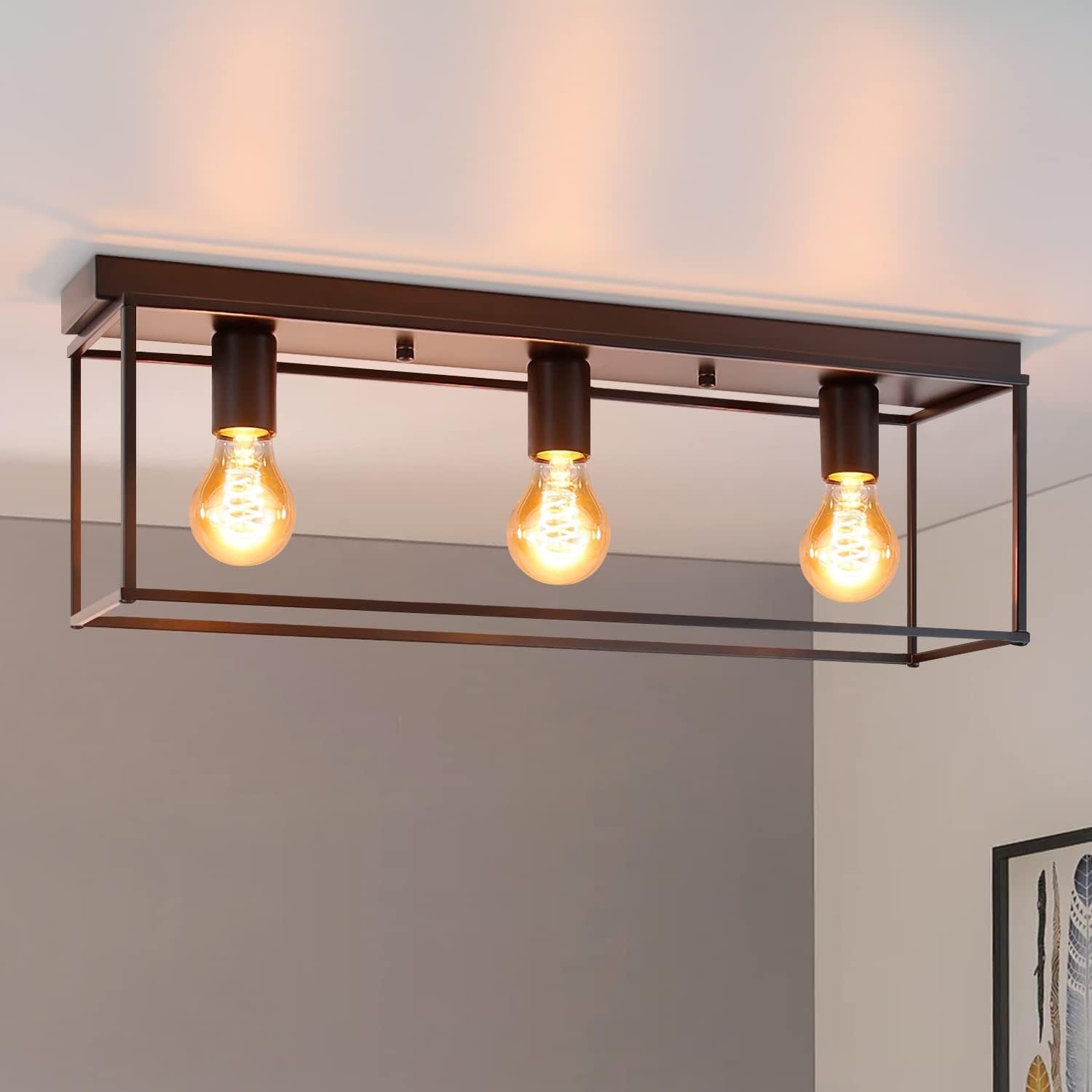 NETTLIFETaklampa 3-polig E27, Max. 25WVintagesvart, metall för vardagsrum För kök, industri, hall - utan, glödlampa
