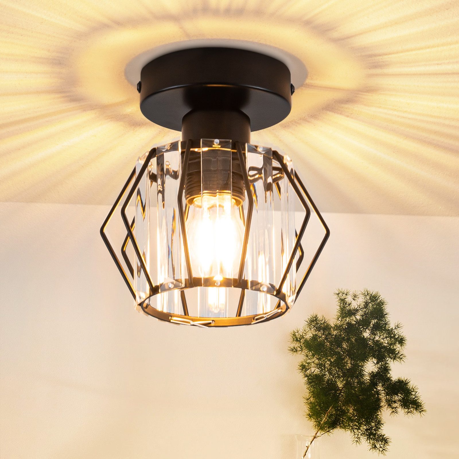 NETTLIFE modern, svart, kristall taklampa, E27, vintage - kök, lampa, med metallram