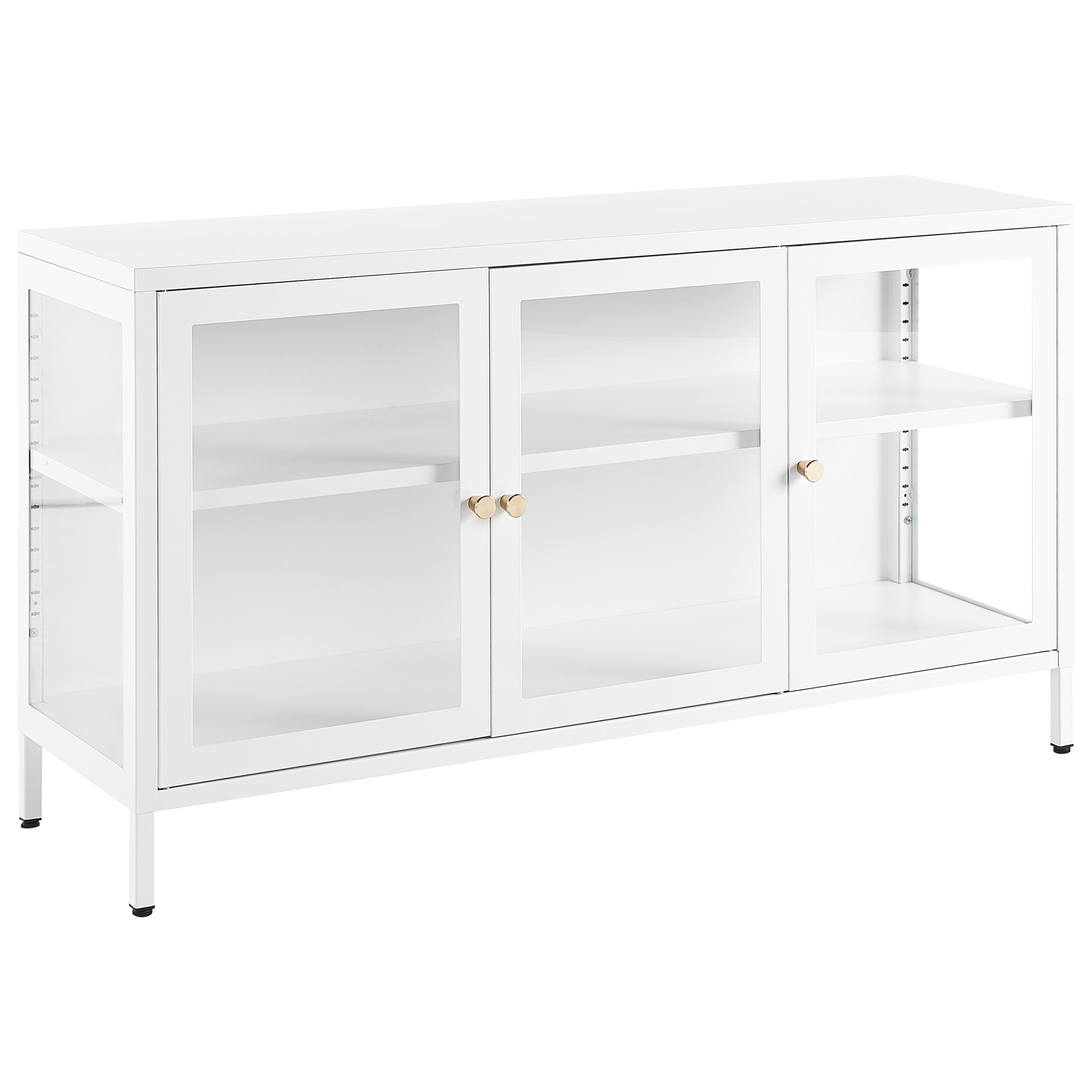Vitrinskänk i glas NEWPORT 115 cm Metall Vit