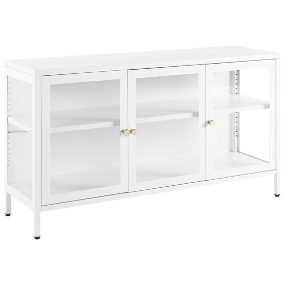 Vitrinskänk i glas NEWPORT 115 cm Metall Vit