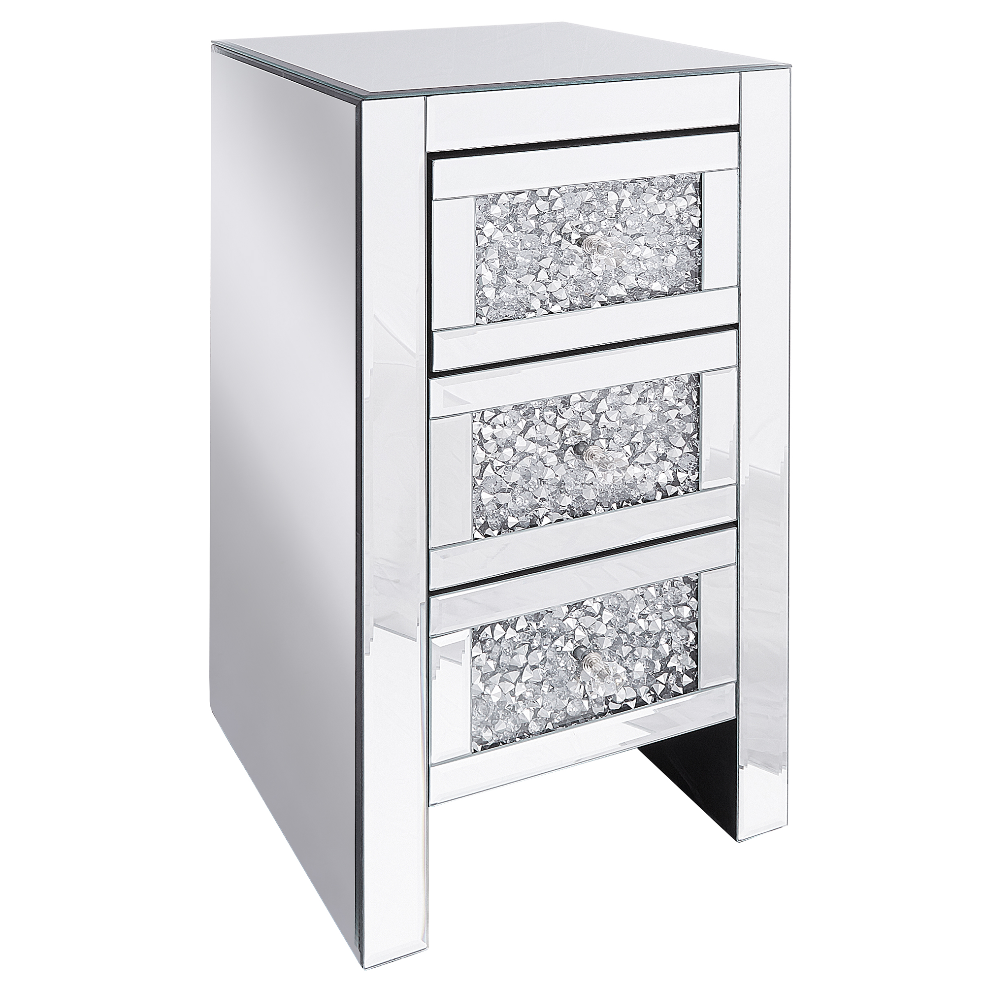Sängbord med 3 lådor LORAY Glas Spegelblank silver