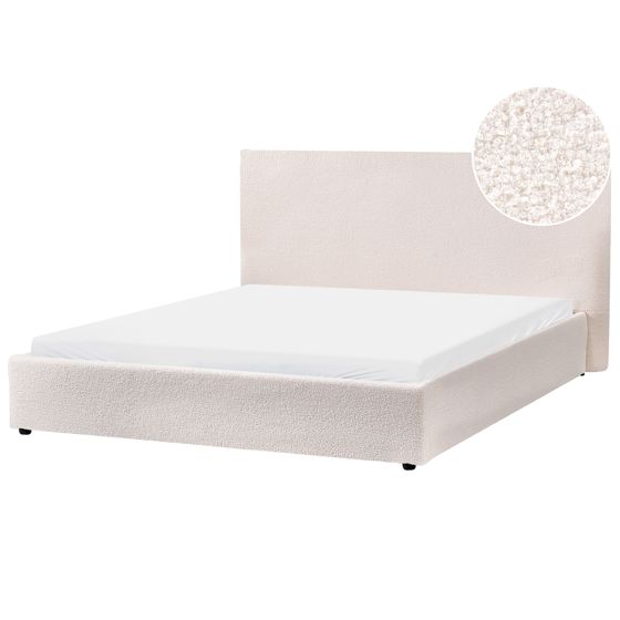 Säng med lamellram Bouclé LAVAUR 160 x 200 cm Off-White