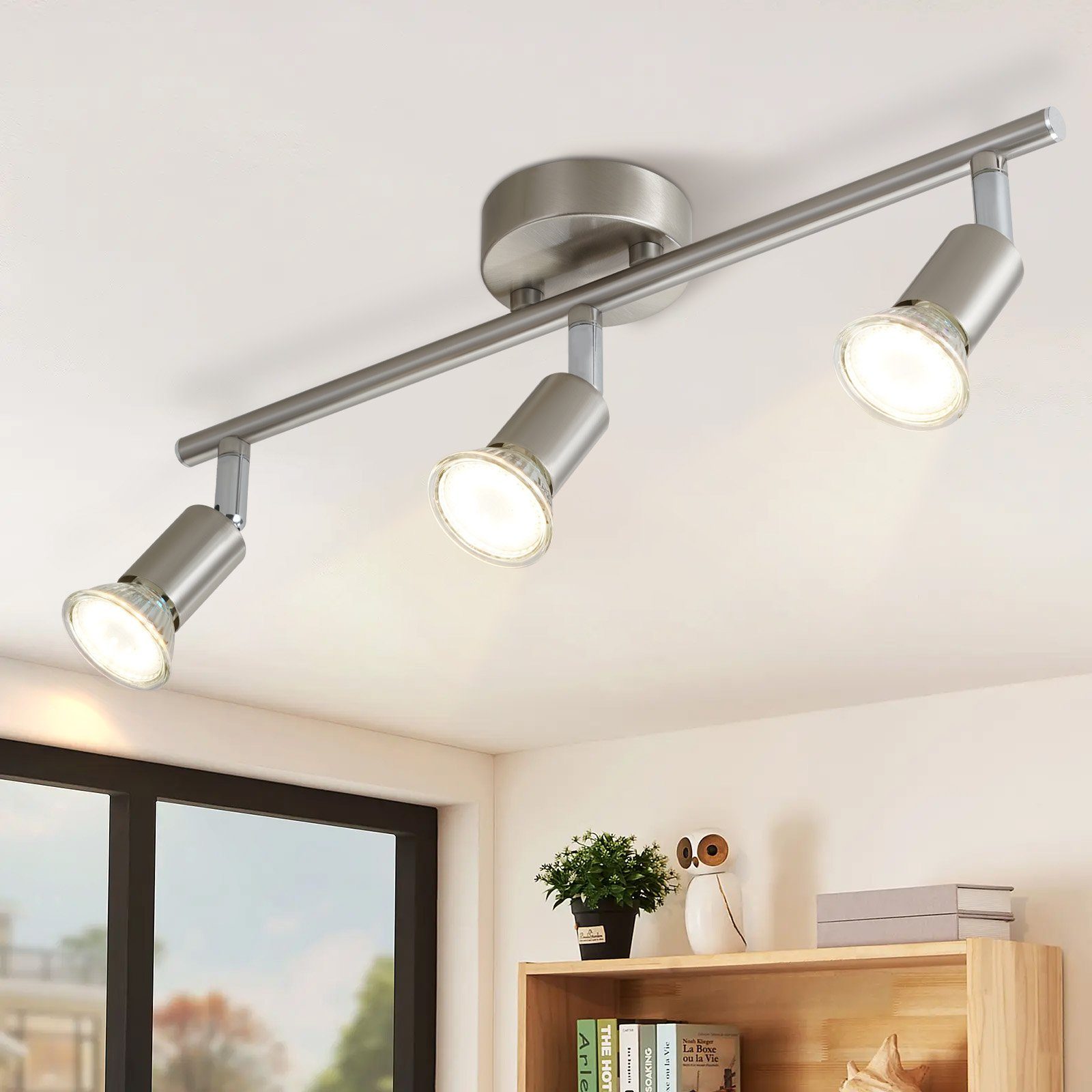 NETTLIFE 3 moderna takspotlights för hallen, GU10, 330° roterbar, rostfri lampa för vardagsrum utan glödlampa