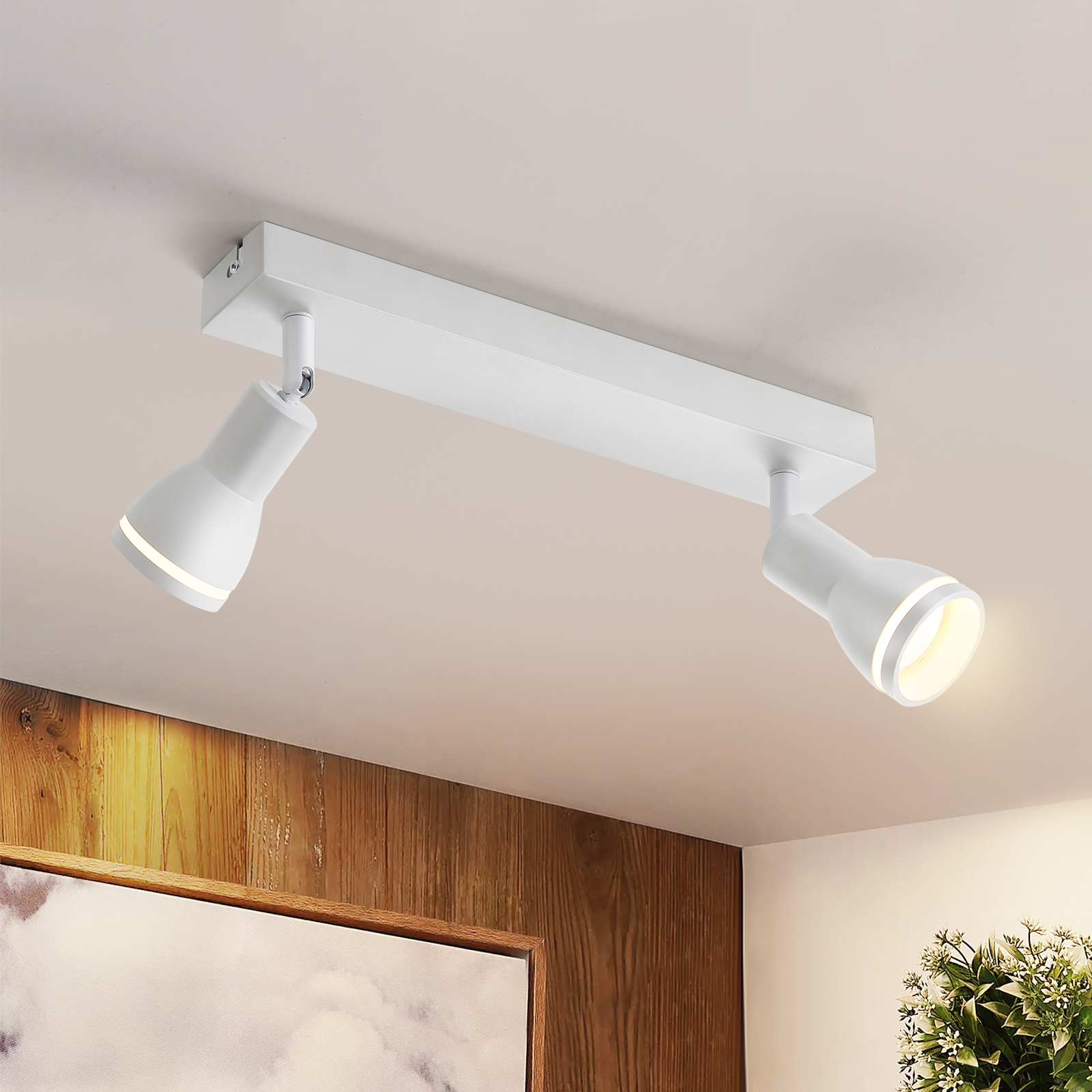 NETTLIFE LED-takspotlight med 2 lampor, vit vardagsrumstaklampa, justerbar spotlight, GU10-spotlight, modern lampa