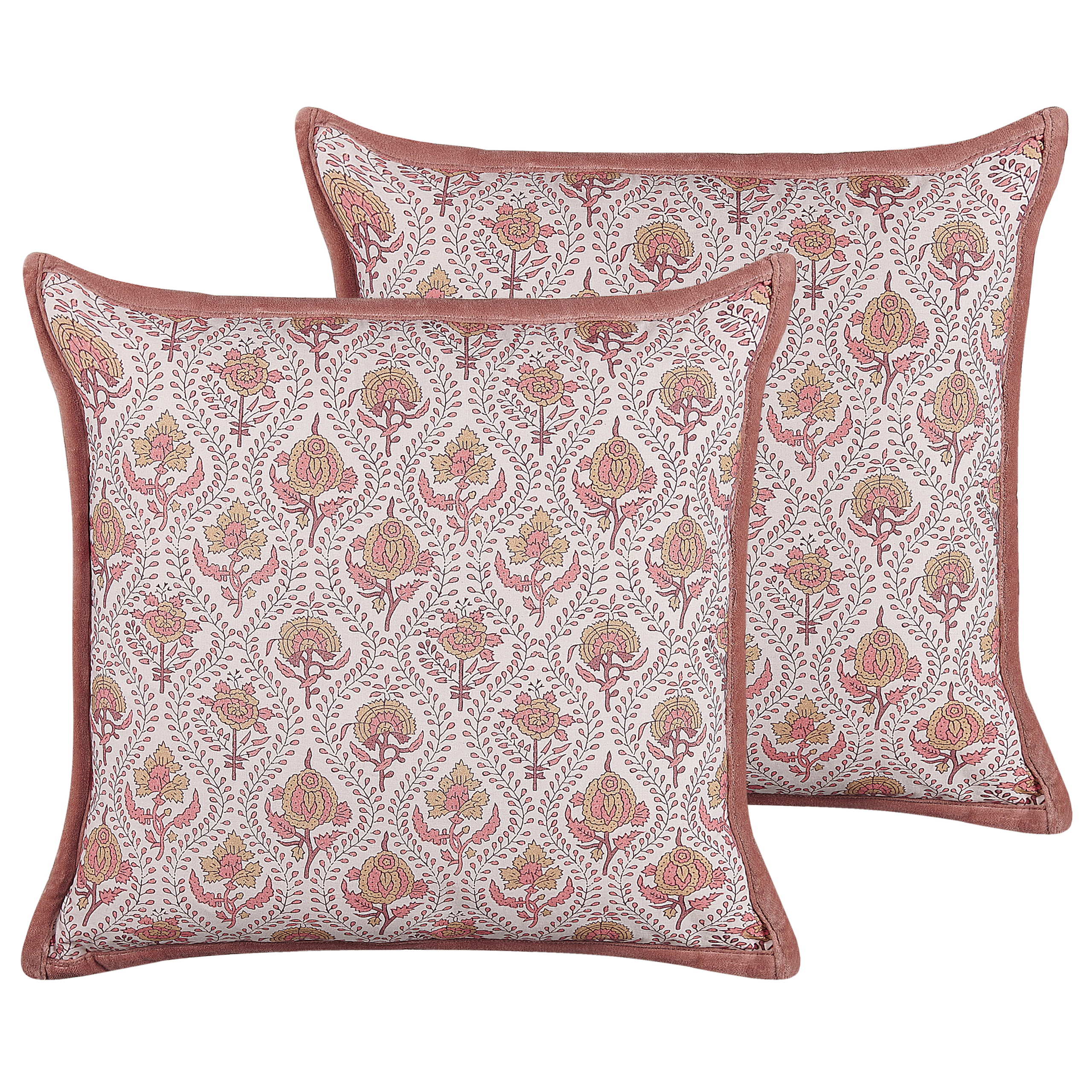 Set med 2 prydnadskuddar PICEA 45 x 45 cm Sammet Röd Blommigt tryck