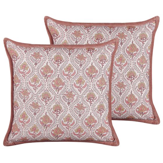 Set med 2 prydnadskuddar PICEA 45 x 45 cm Sammet Röd Blommigt tryck