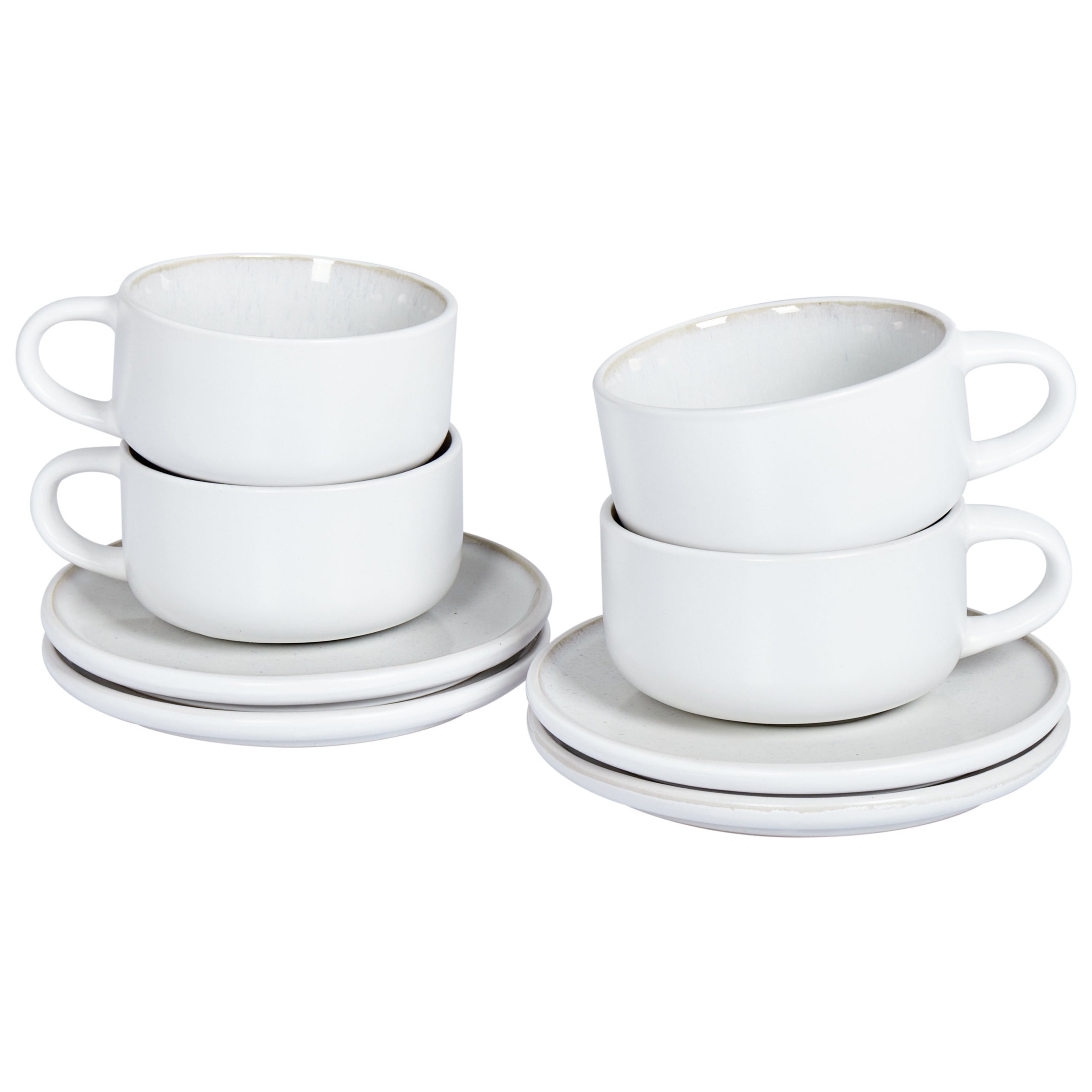 Set med 4 koppar med fat SESAME Stengods Off-White
