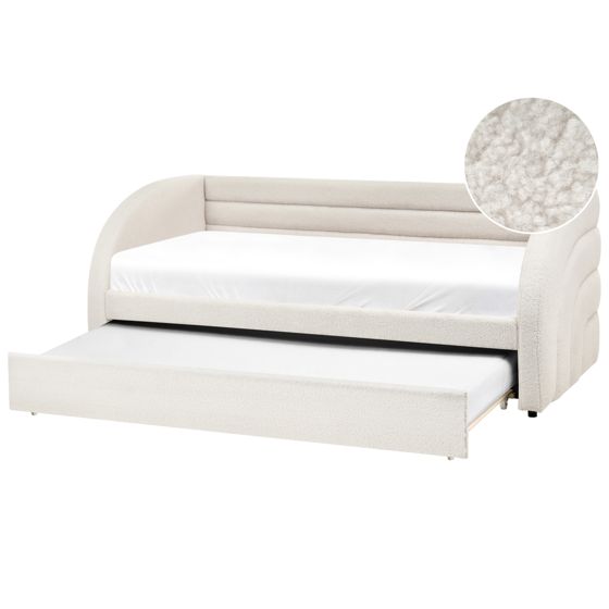Utdragbar säng Bouclé ALBIAC 90 x 200 cm Vit