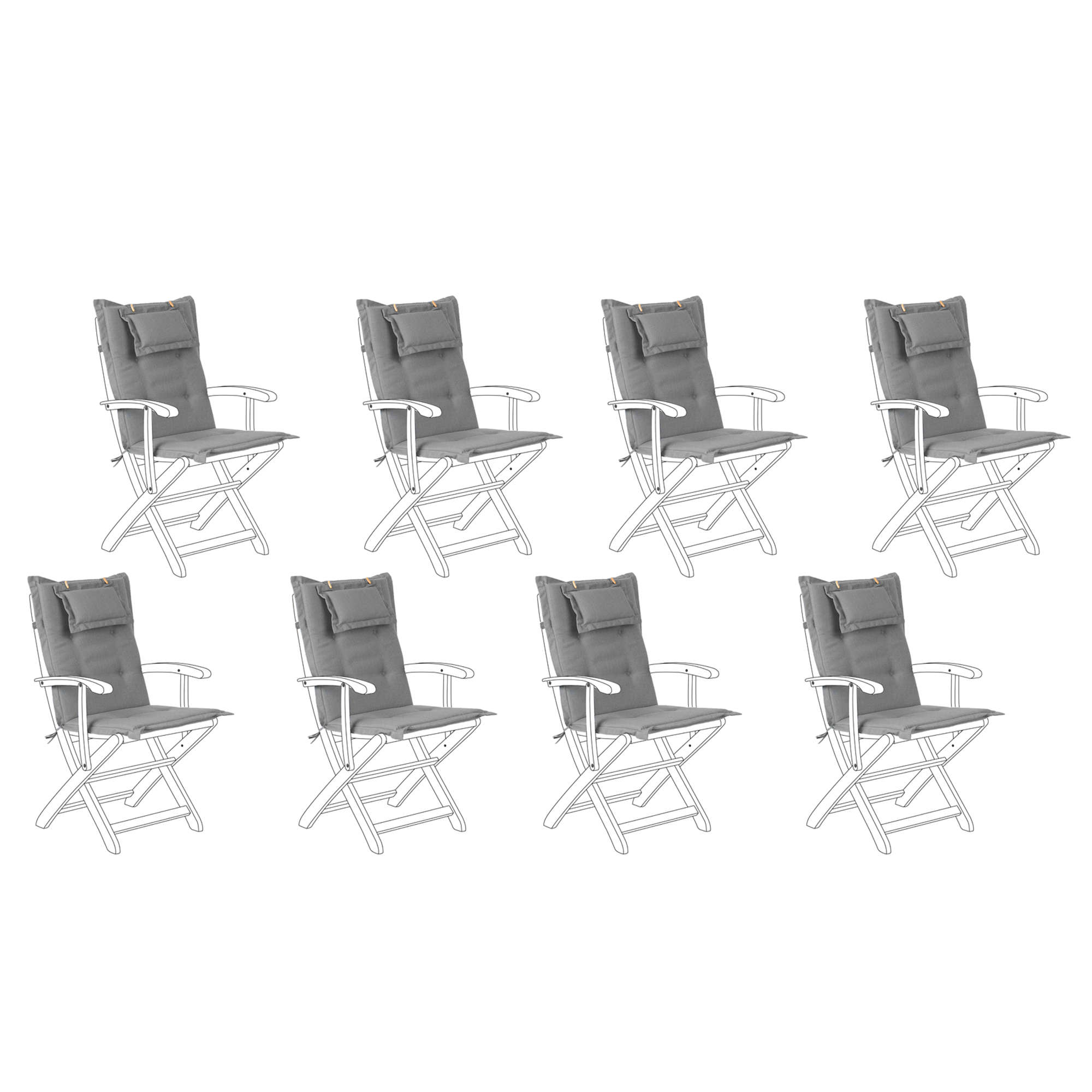 Set med 8 rygg-/sittdynor MAUI 40 x 54 cm Grå