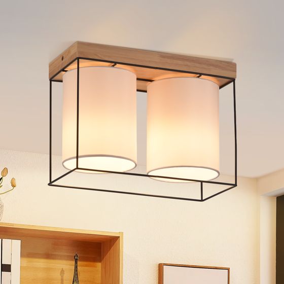 NETTLIFE Taklampa för sovrum, taklampa i vintagestil, 2 E14-lampor, trä, retro - industriell - stil