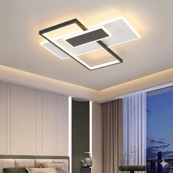NETTLIFE LED - taklampa, dimbar för vardagsrum, lampa 62W Med två takspotlights, svart Med fjärrkontroll, modern, akryldesign