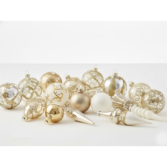 Set med 70 julgranskulor FLICKER Glas Guld