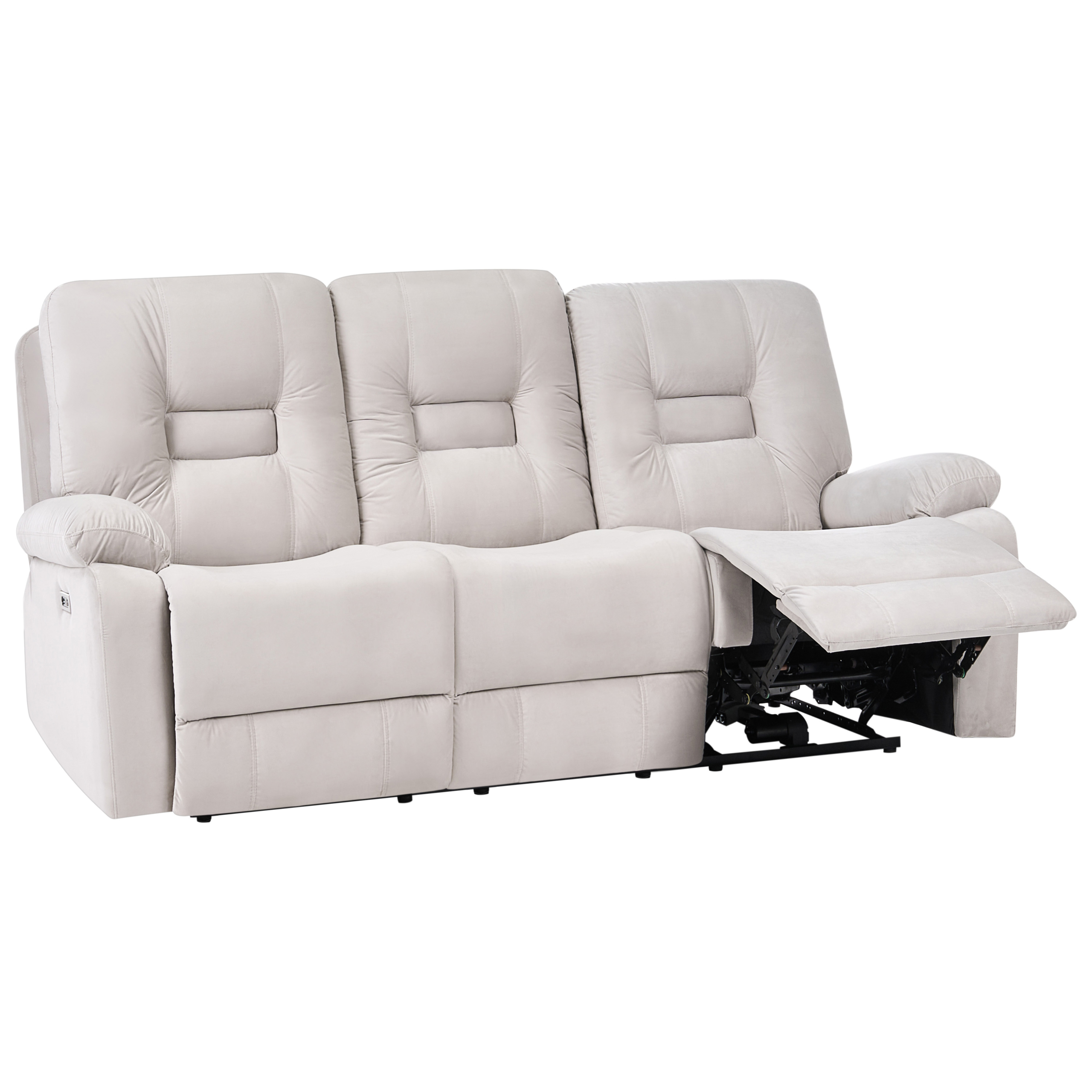 Elektrisk reclinersoffa 3-sits BERGEN med USB-port Sammet Ljusbeige