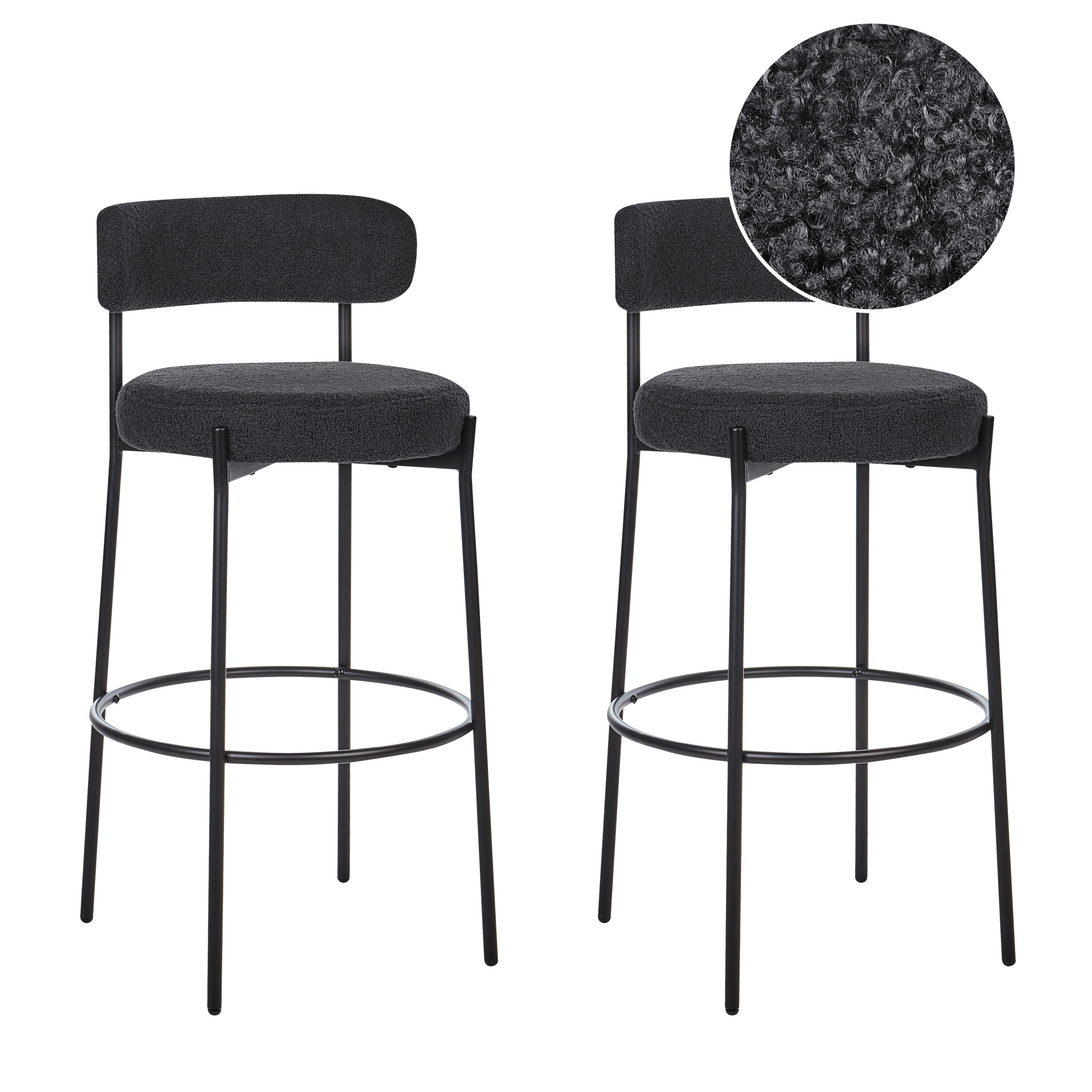 Set med 2 barstolar ALLISON Bouclé Svart