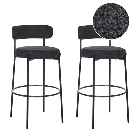 Set med 2 barstolar ALLISON Bouclé Svart