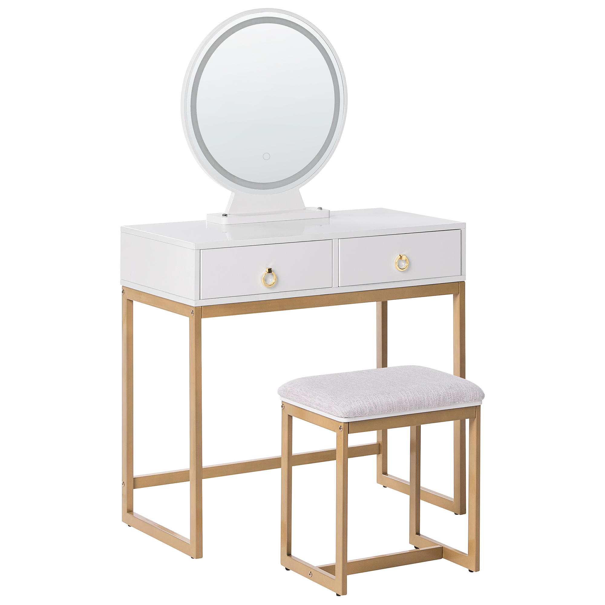 Sminkbord med spegel och pall AUXON LED Vit