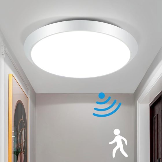 NETTLIFE LED-taklampa, rund vit, med rörelsesensor 15W, för inomhusbruk 4000K, neutralvit, IP44 trapplampa, 30 cm för hall