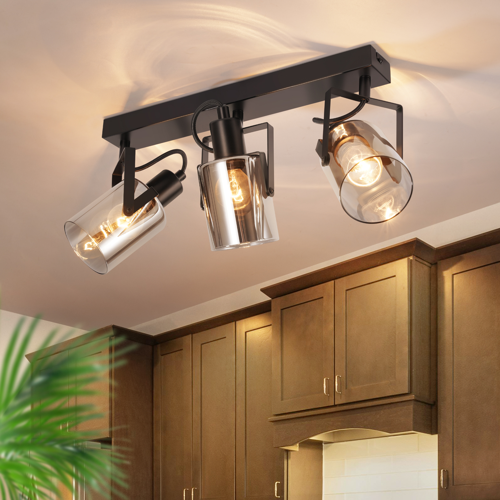 NETTLIFE - takspotlight svart takspotlight 3 ljuskällor justerbar 350° E14 glas spotlight