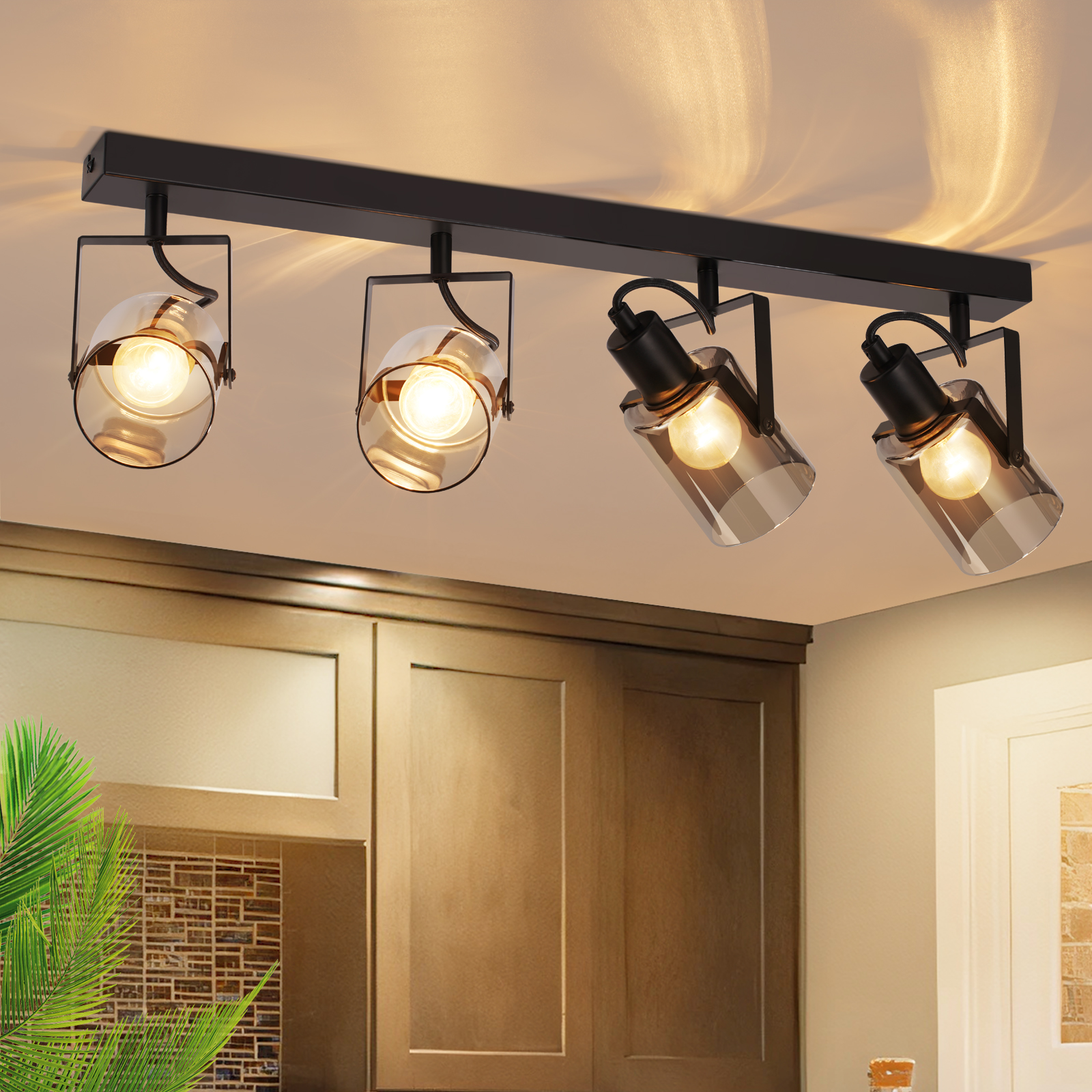 NETTLIFE svart takspotlight med 4 lampor, 350° justerbar taklampa i industriell stil, vintagestil, E14
