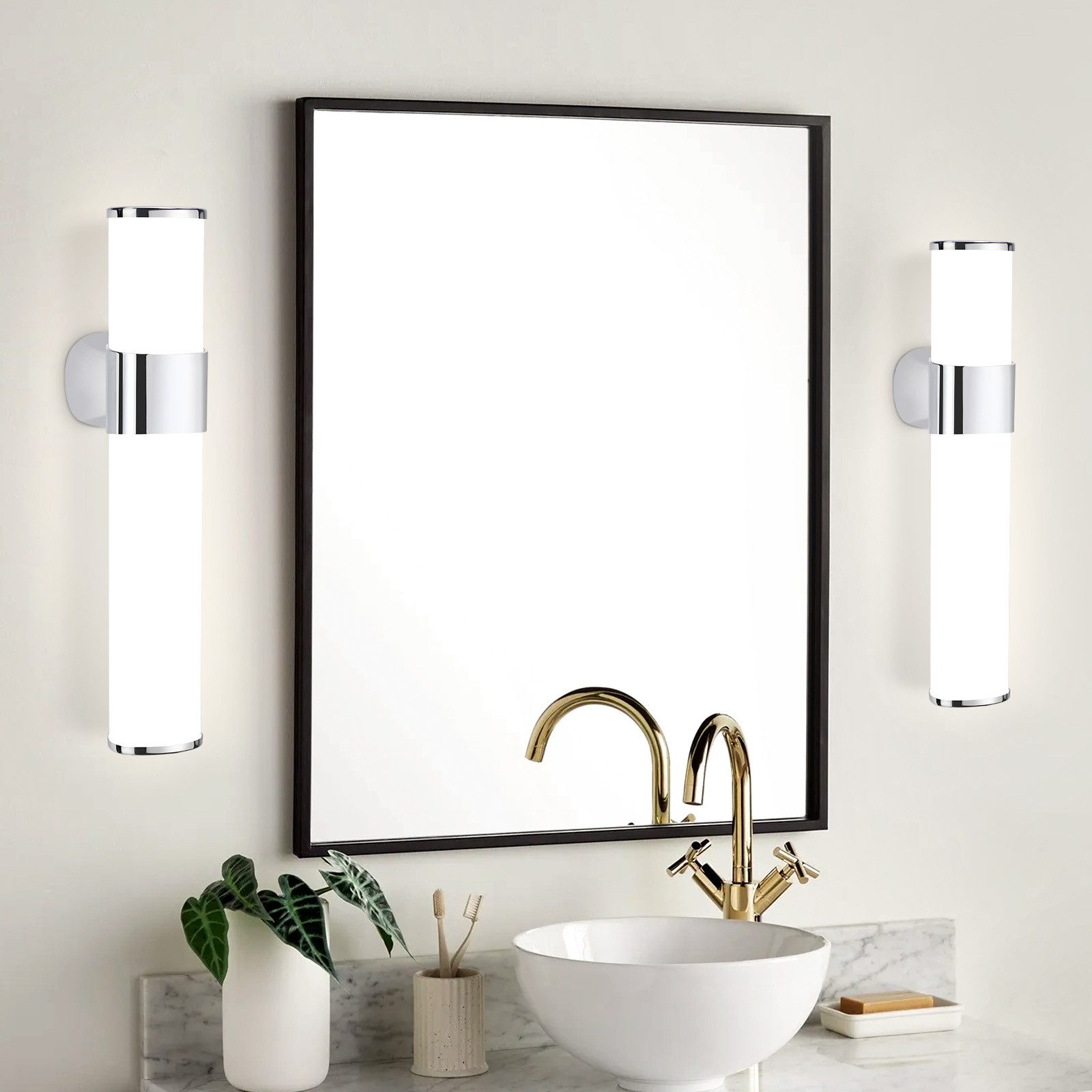 NETTLIFE LED - badrumsvägglampa, 2 st, set, LED - badrumsspegellampa - modern krom 6W, 30 cm vattentät, IP44 4000K