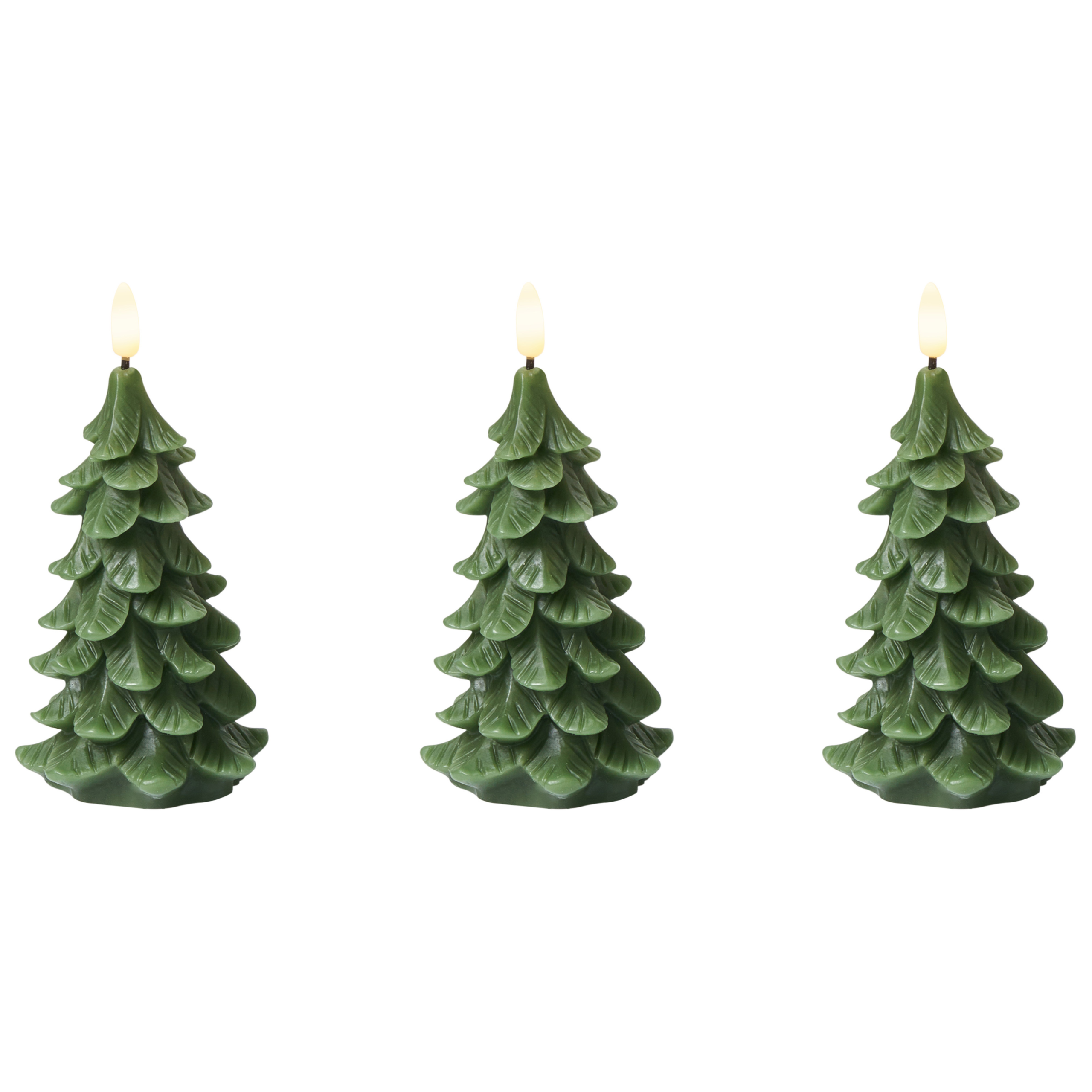 Set med 3 LED-ljus VELOURA 16 cm Julgran Grön