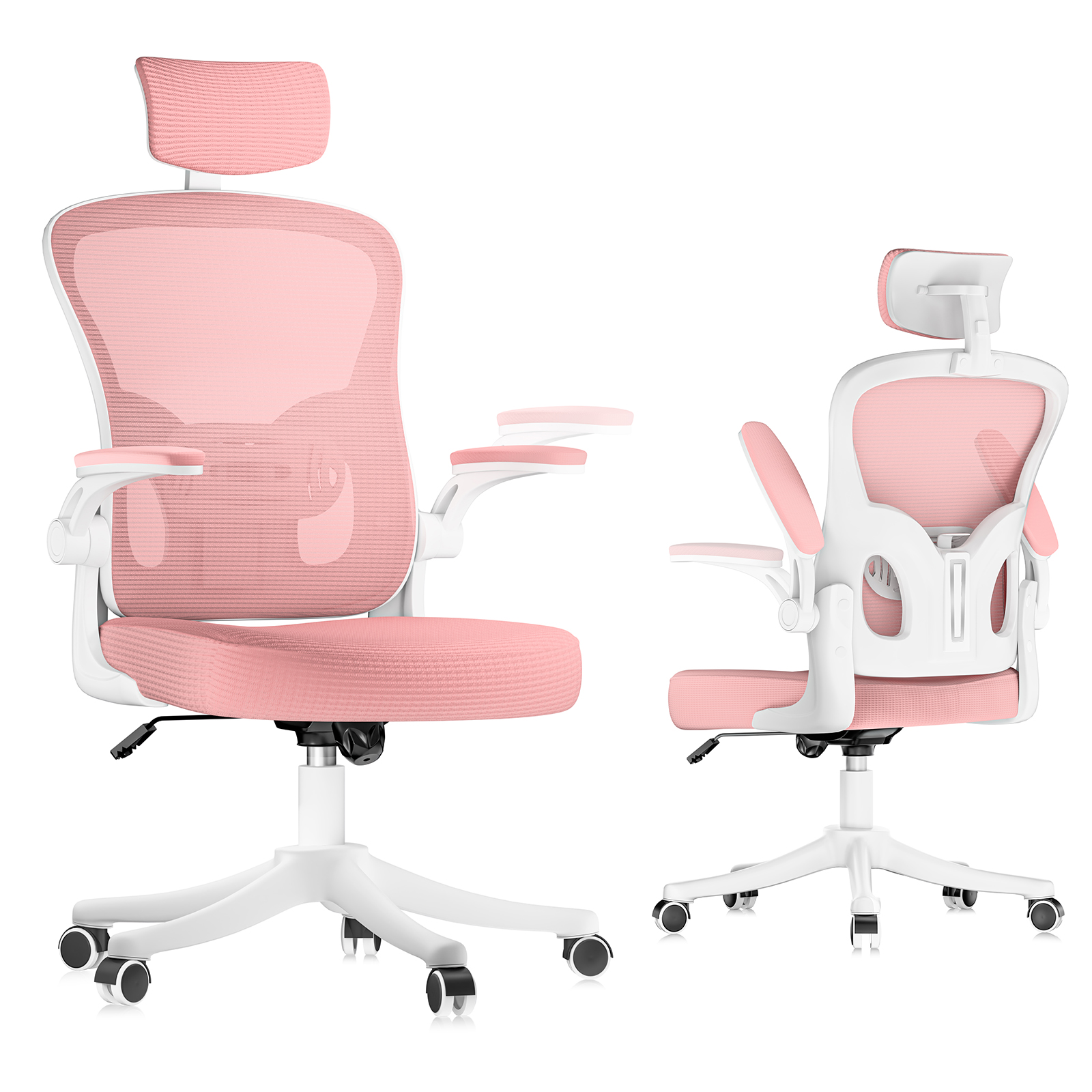 Kontorsstol A ergonomisk S form ryggstöd justerbar nackkudde för komfort rosa