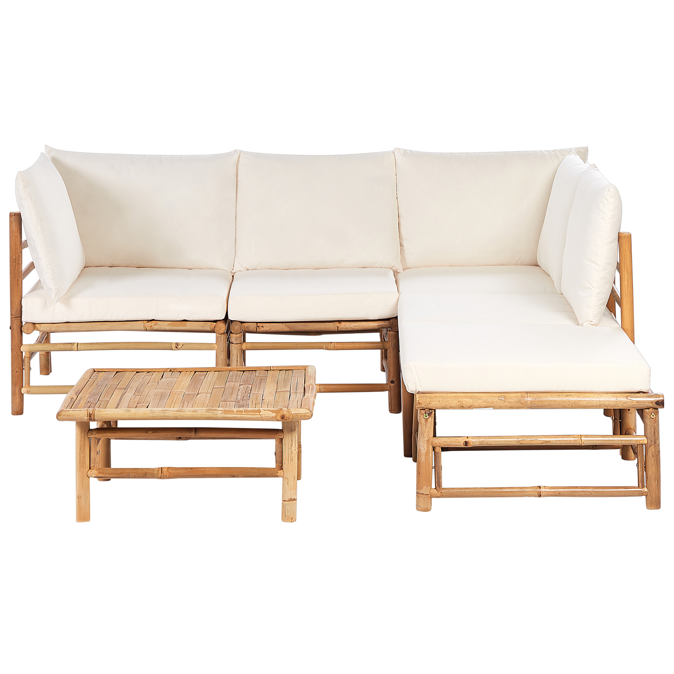 Trädgårdshörnsoffa med bord 5-sits CERRETO Bambu Off-White Vänstervänd