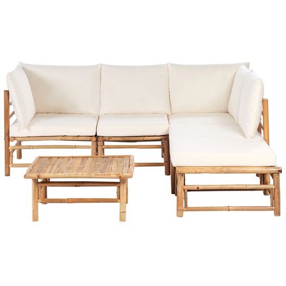 Trädgårdshörnsoffa med bord 5-sits CERRETO Bambu Off-White Vänstervänd
