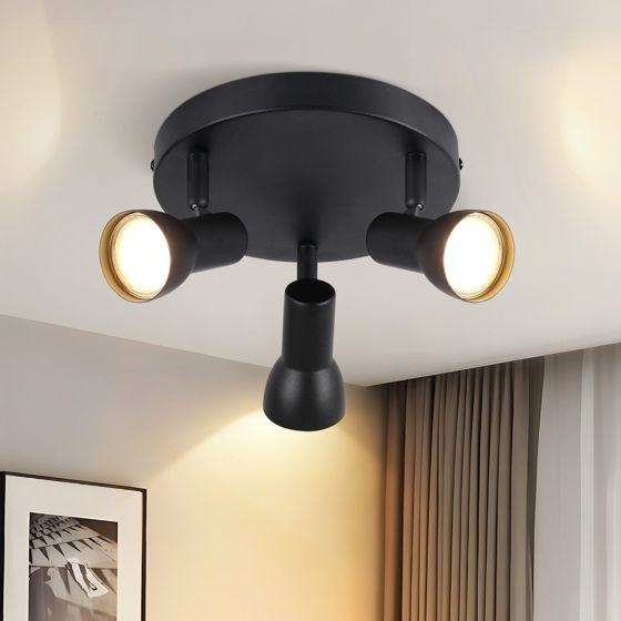 NETTLIFE Takspotlight med 3 lågor, svart taklampa, modern design, runda takspotlights i metall, GU10-sockel