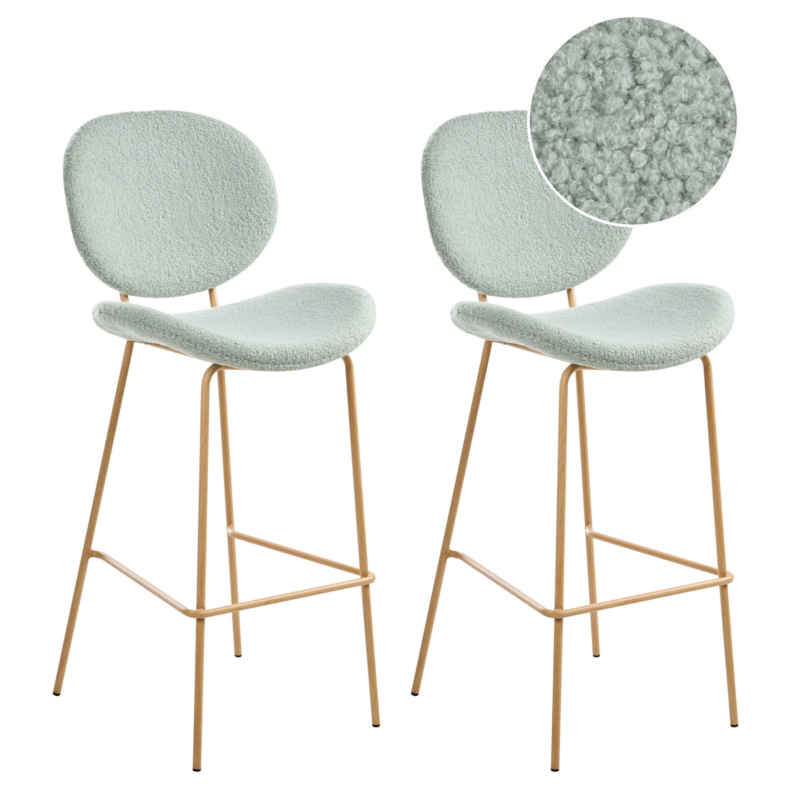 Set med 2 barstolar LUANA Bouclé Ljusgrön