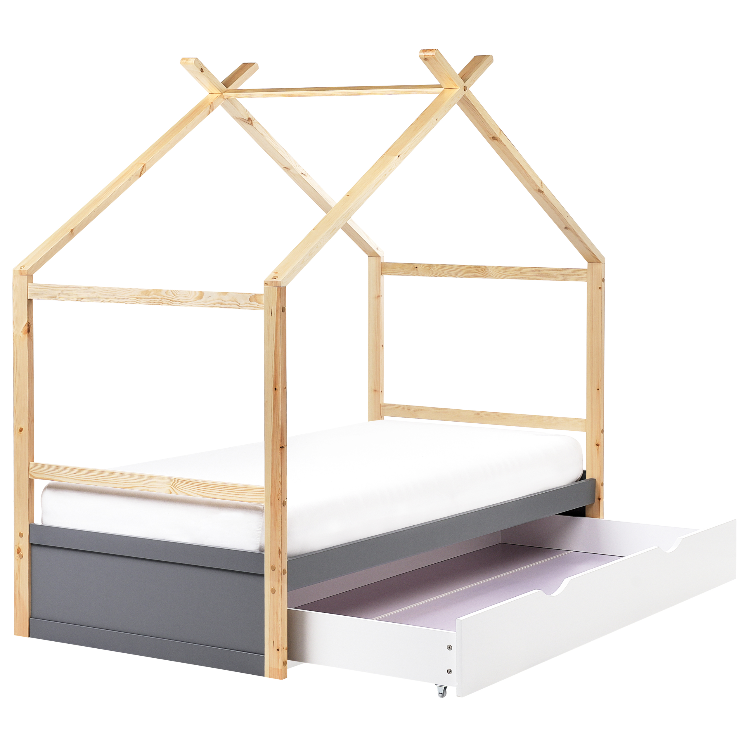 Barnsäng Hus Furu ORGEVAL 90 x 200 cm med förvaring Grå