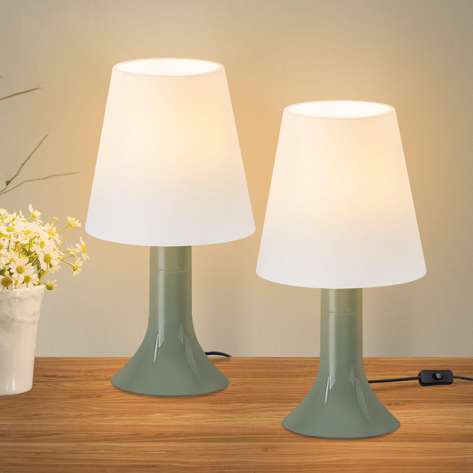 NETTLIFE Nattduksbordslampa Vardagsrum, Bordslampa med Sladd - Bordslampset, 2 Små Gröna, Glödlampor, E14 Modern, Bordslampor