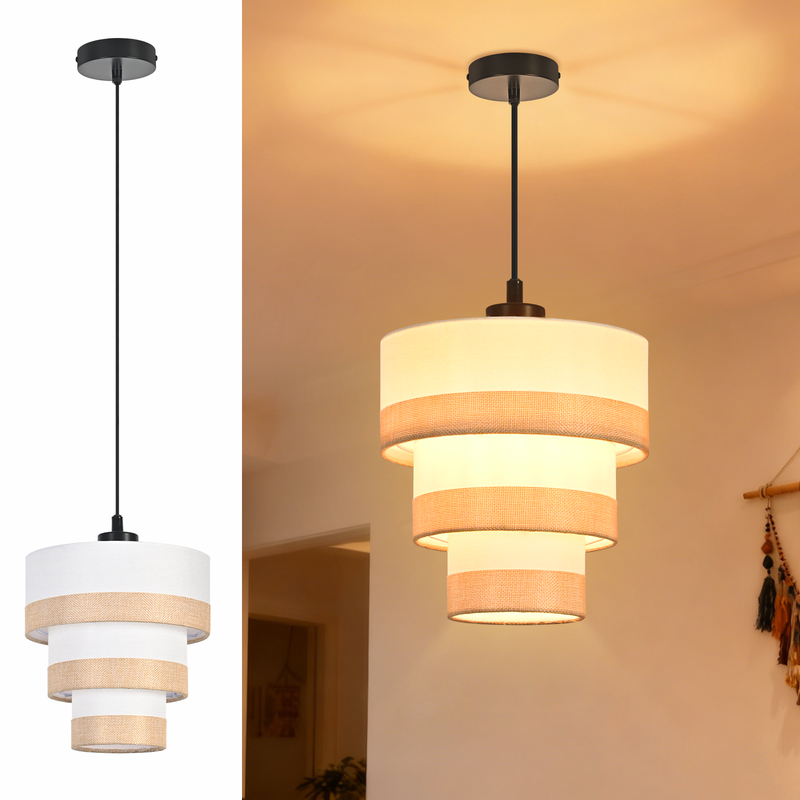 NETTLIFE Hänglampa vintage 1 lampa tyg, E27, rustik, höjdjusterbar (utan glödlampor)