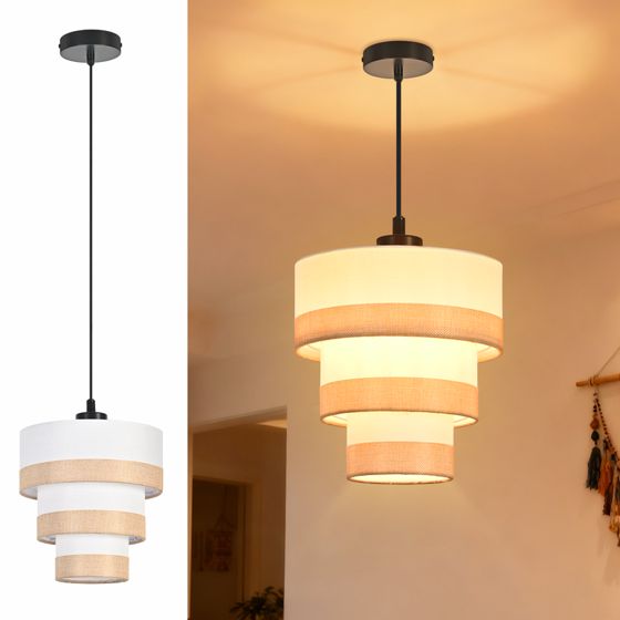 NETTLIFE Hänglampa vintage 1 lampa tyg, E27, rustik, höjdjusterbar (utan glödlampor)