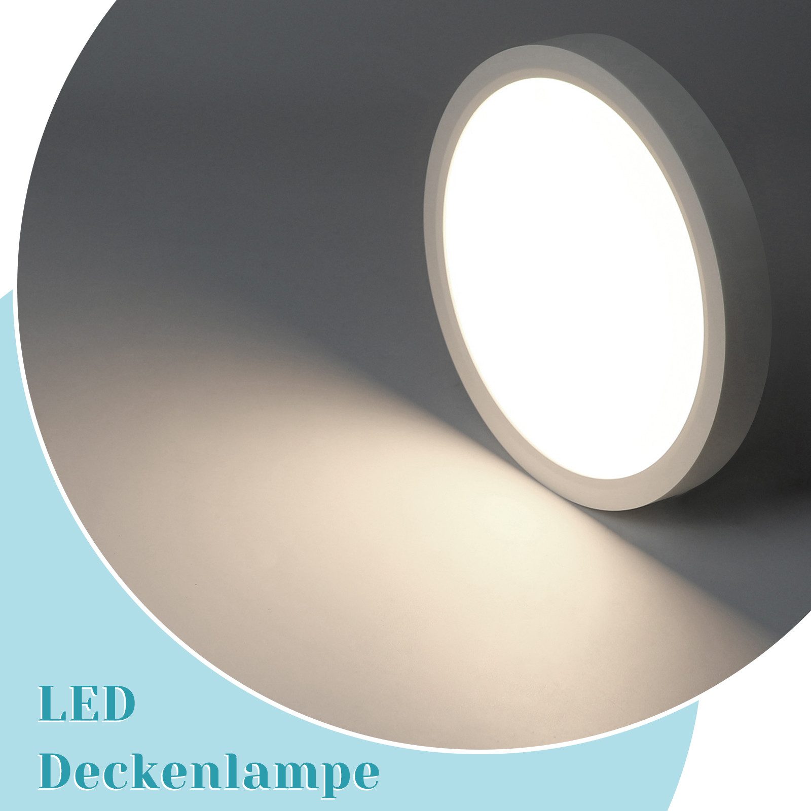 NETTLIFE platt LED-taklampa 18 cm - 15 W, vit, 4000 K - modern belysning för kök, hall, sovrum