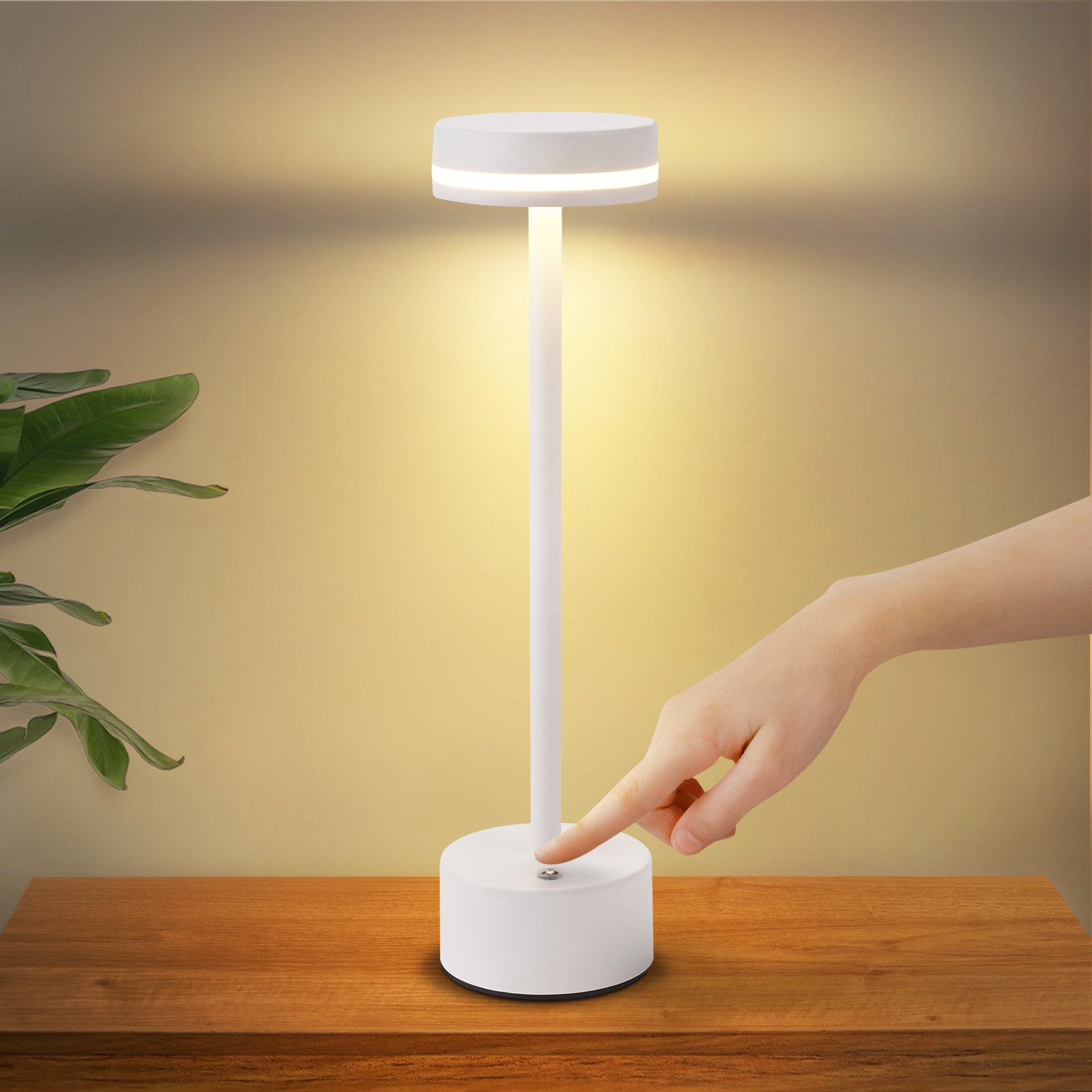 NETTLIFE nettlife trådlös LED-bordslampa dimbar sänglampa med usb-c uppladdningsbart batteri vit touch-lampa för sovrum