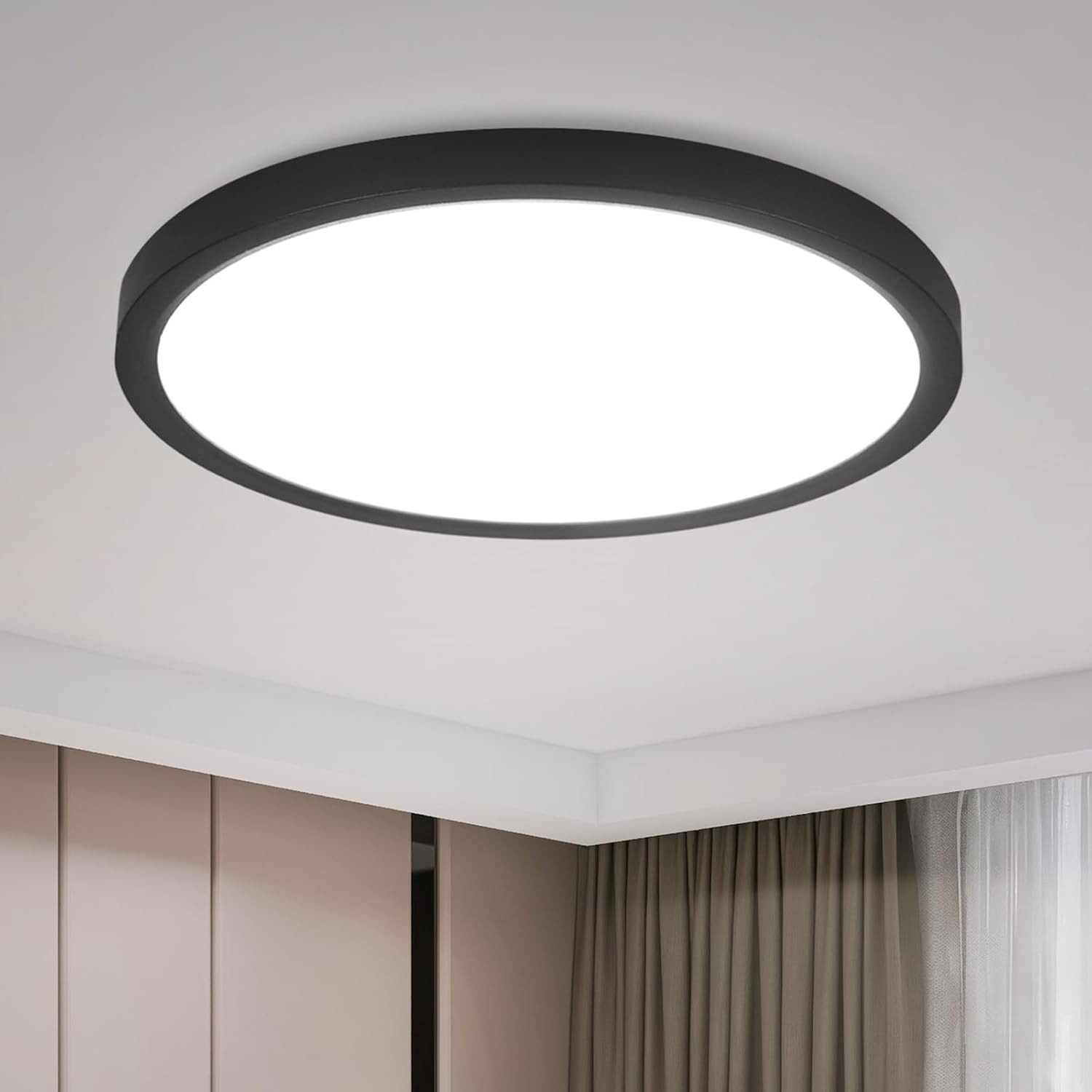 NETTLIFE LED - taklampa, plattTaklampa, Ø22cm Badrumslampa Kallvit, Sovrumslampa, svart, 15W, IP44
