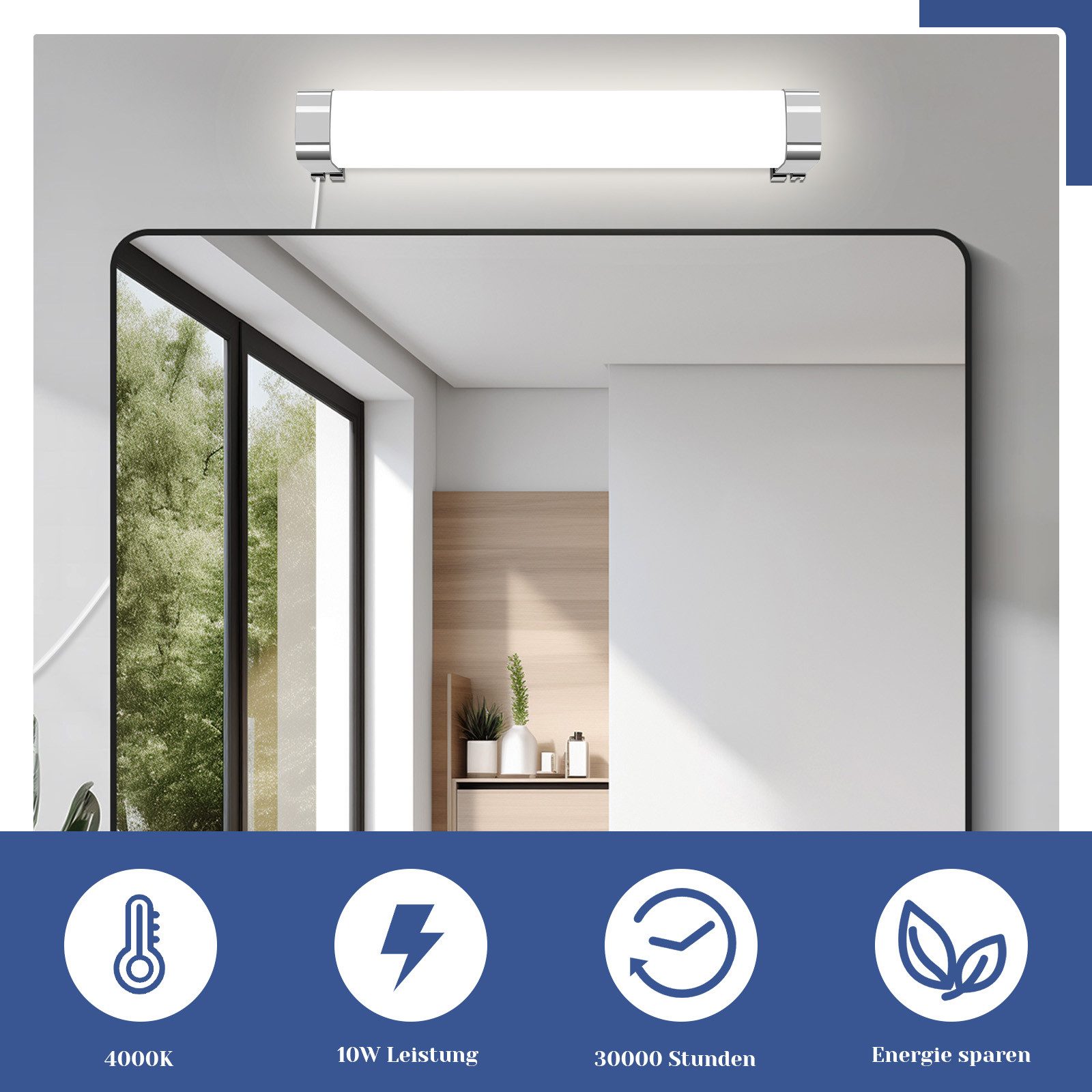 NETTLIFE LED - spegelvägglampa med 10 W sockel, set om 2, neutralvit 4000K, krom