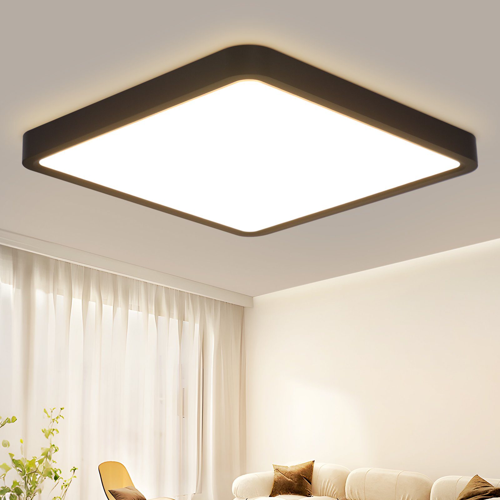 NETTLIFE LED - Badrumstaklampa, 23W, Platt, Glödlampa, Svart, 23cm, Varmvit, IP44 Vattentät Kökslampa