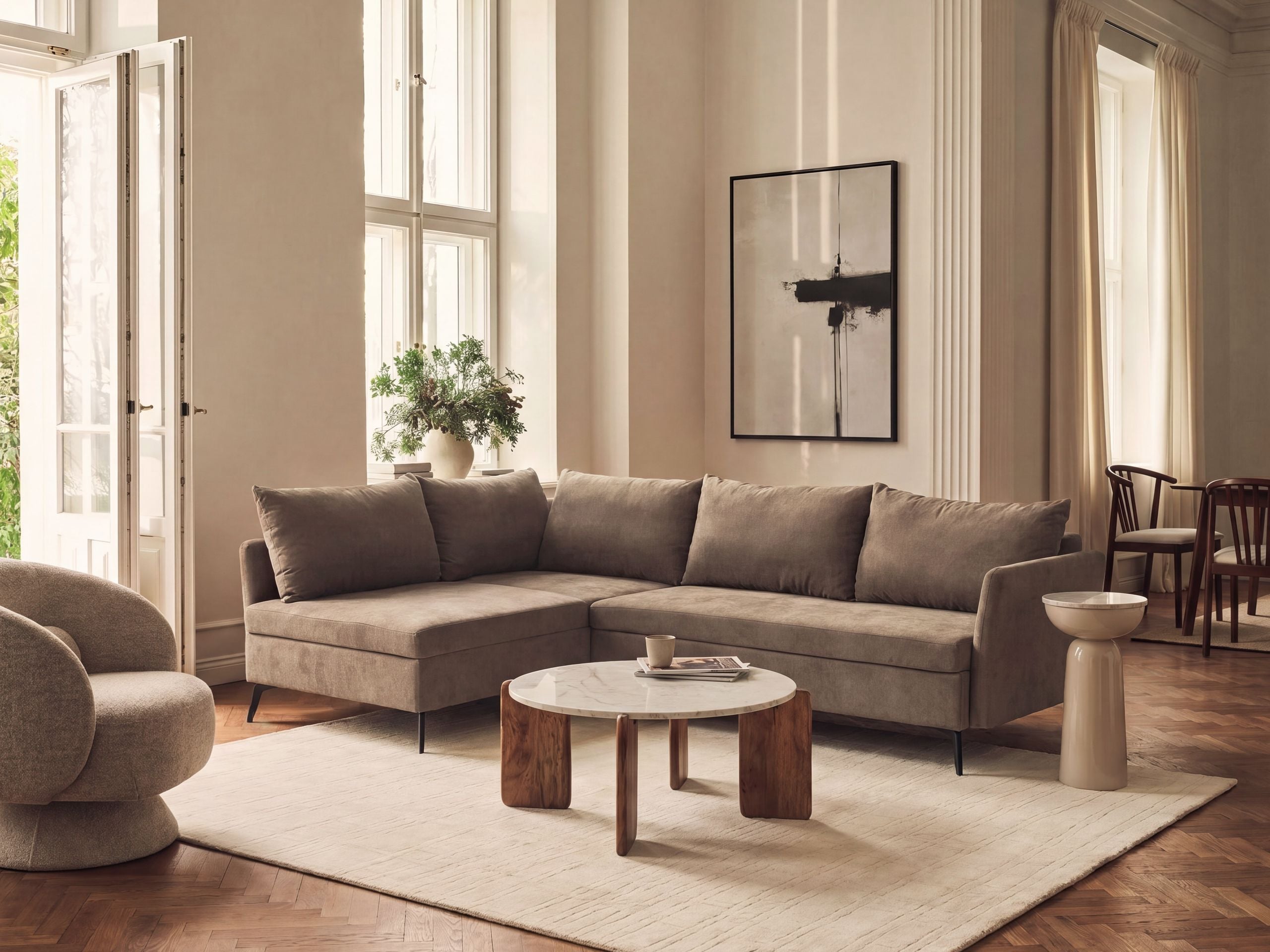 Hörnbäddsoffa 3-sits KOGE med förvaring Brun Högervänd