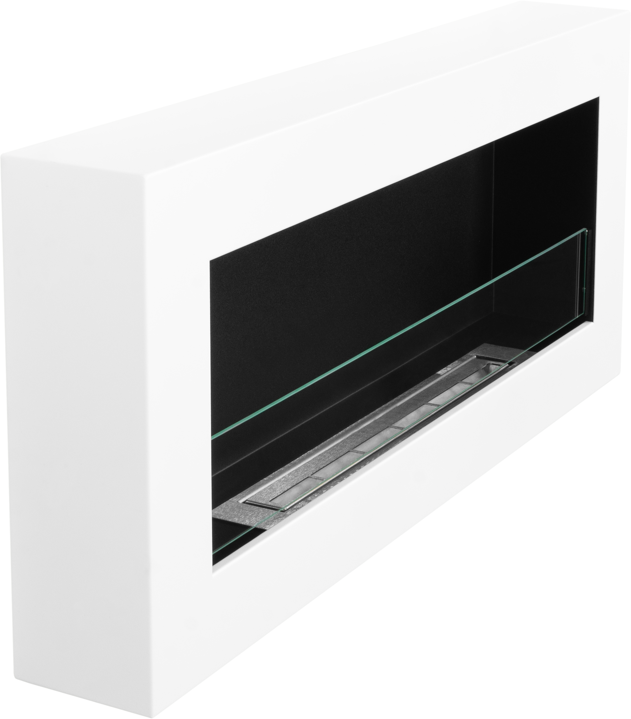 bioetanolkamin väggmonterad 900 × 400 Box med säkerhetsglas – matt vit