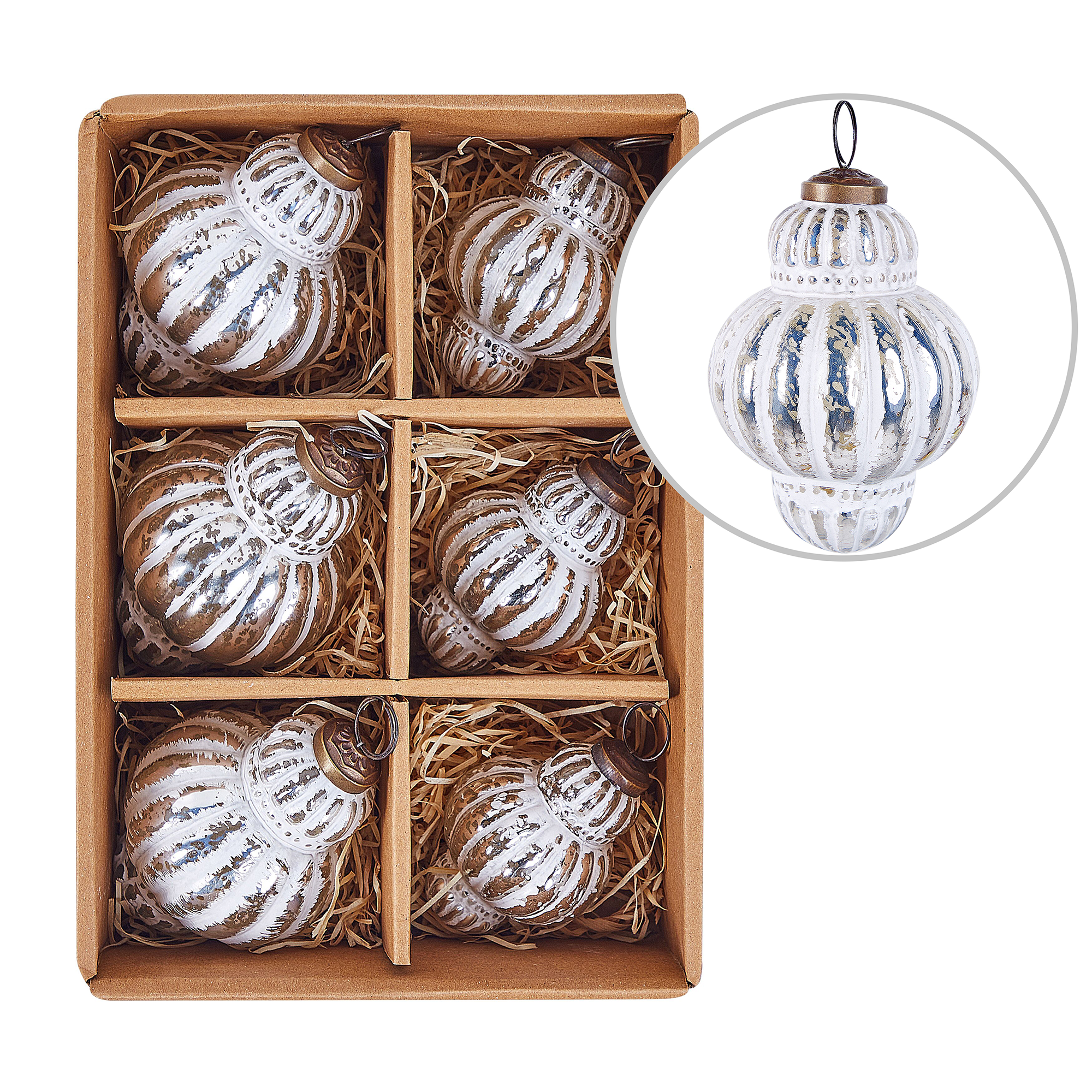 Set med 6 julgranskulor CREMEUX Glas Silver