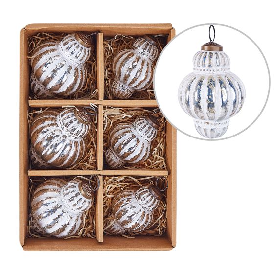 Set med 6 julgranskulor CREMEUX Glas Silver