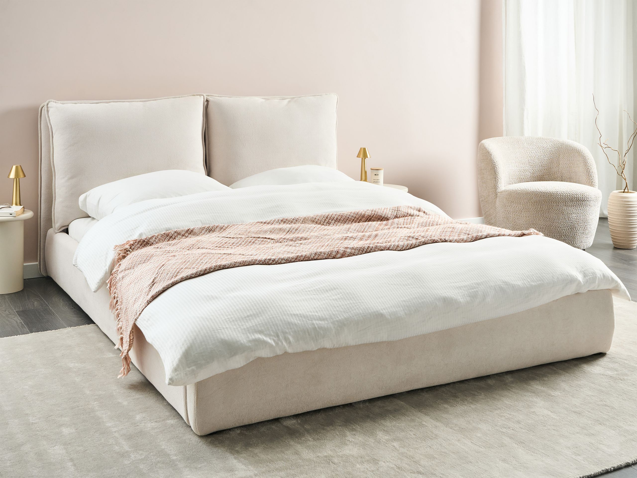 Säng med lamellram BAJONNA 160 x 200 cm Ljusbeige