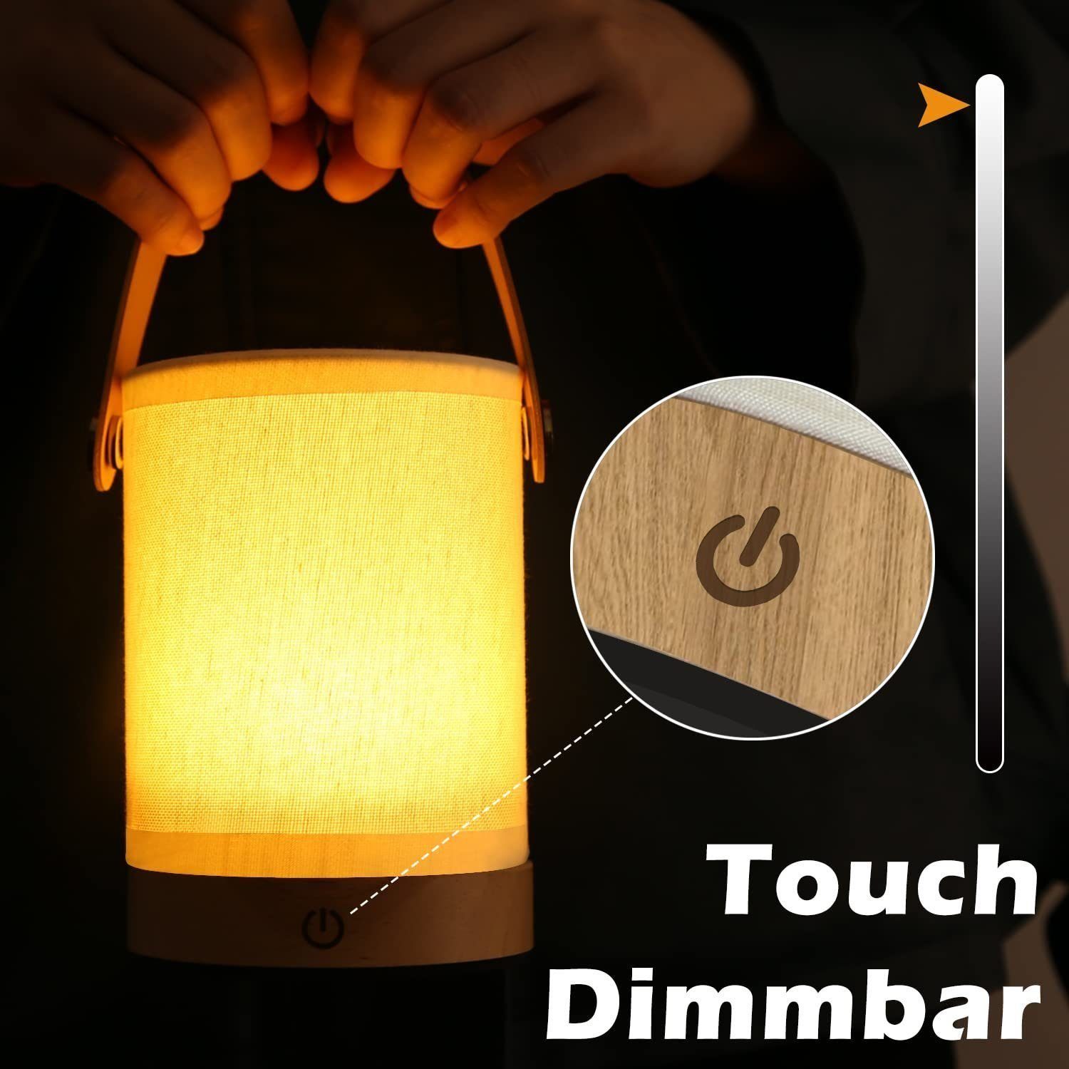 NETTLIFE LED - touch-bordslampa Bärbar, sladdlös, tygskärm i trä, med dimningsfunktion