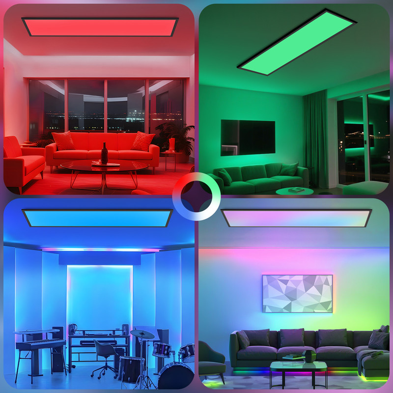 NETTLIFE LED-panel 120 x 30 cm, dimbar, lång RGB-färgskiftande takpanel med fjärrkontroll 39W, svart