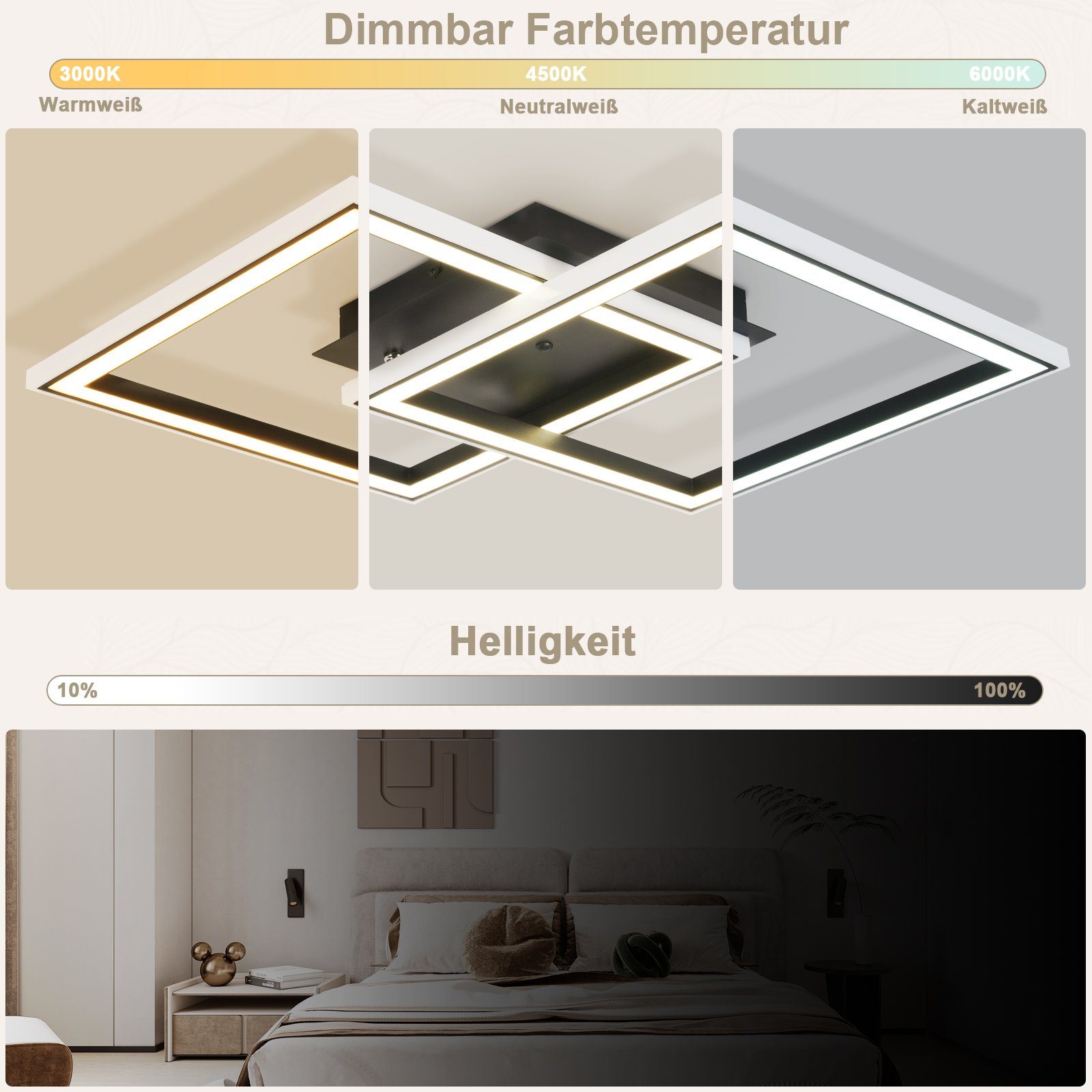NETTLIFE LED - taklampa för vardagsrummet, dimbar, modern, RGB, med fjärrkontroll, 3000-6000K, modern RGB 13