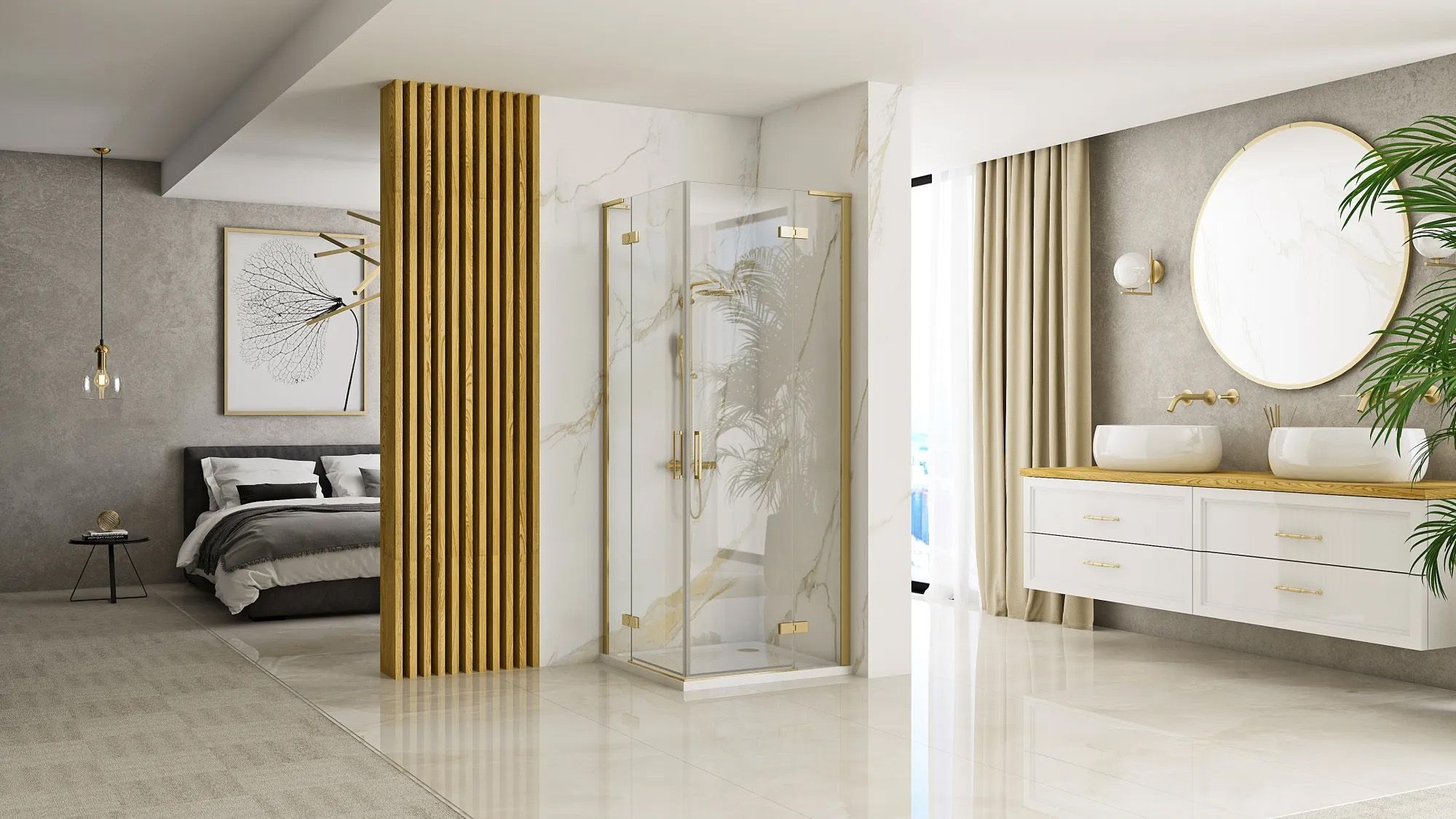 REA Duschkabin HUGO DOUBLE 80x90 Borstat Guld, 80x90x200,5cm