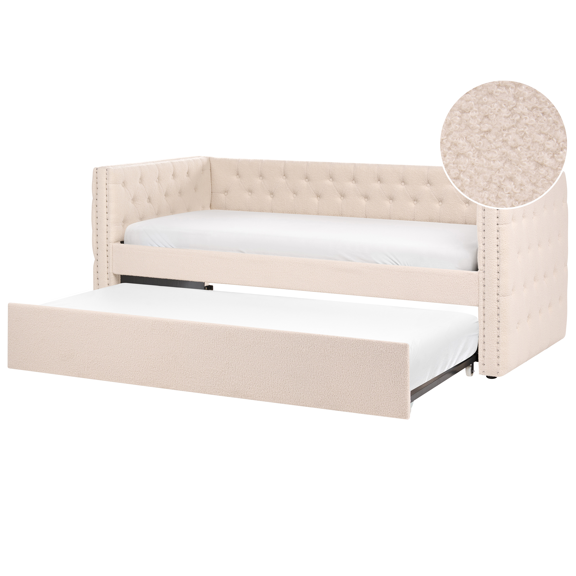 Utdragbar säng Bouclé GASSIN 90 x 200 cm Ljusbeige